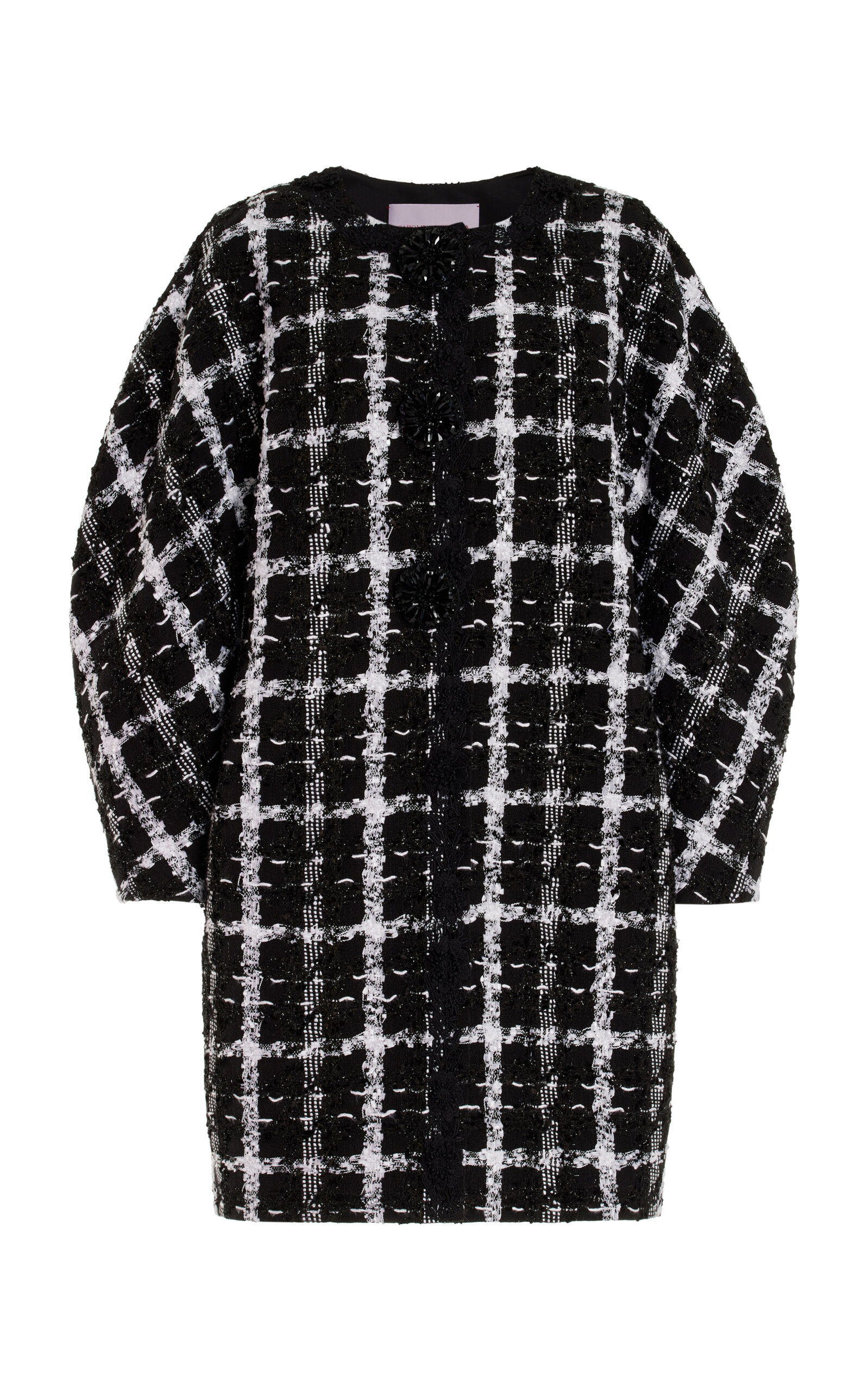 Carolina Herrera Collarless Tweed Cocoon Coat - Black/white