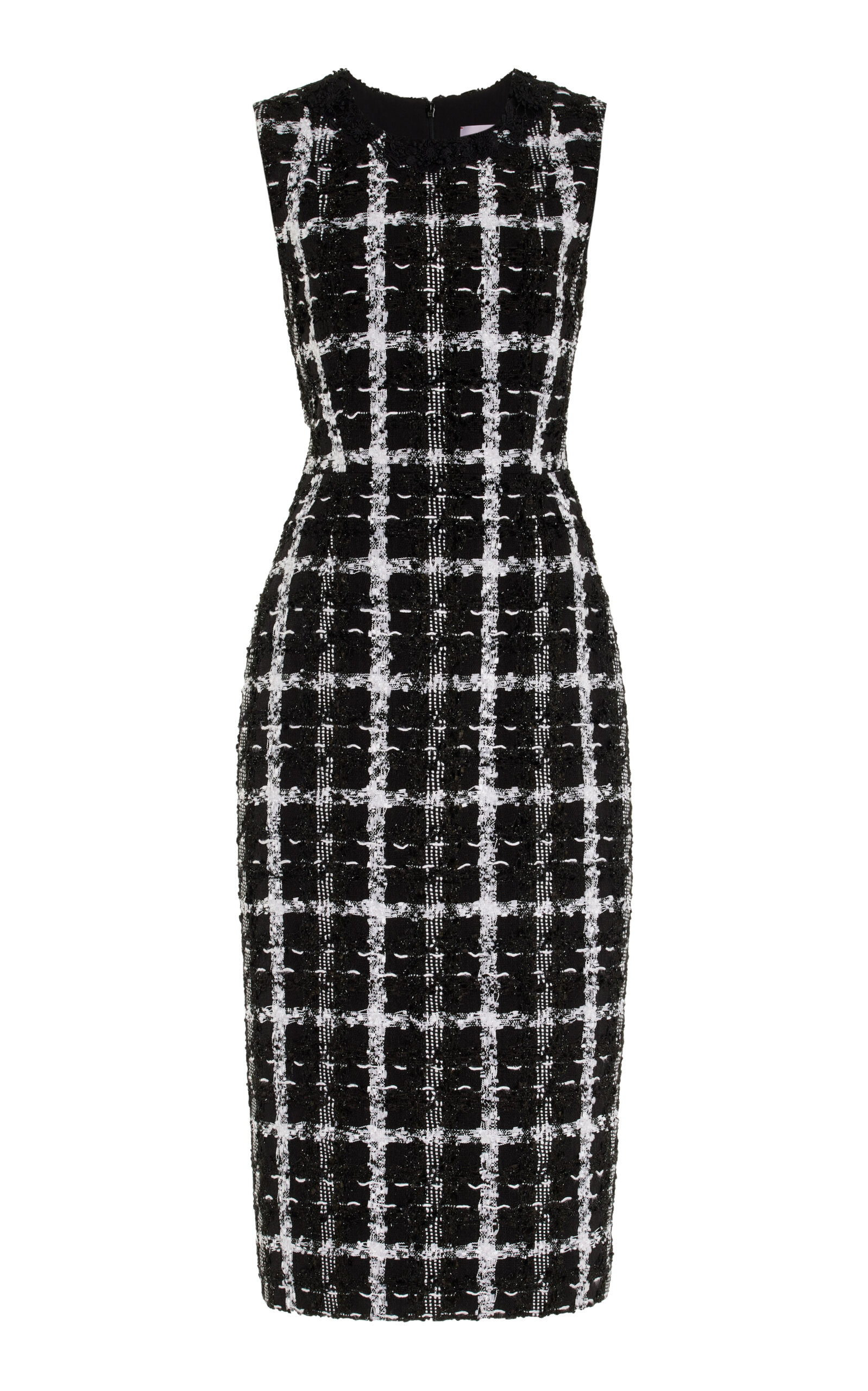 Carolina Herrera Metallic Check Tweed Sleeveless Midi Dress In Black