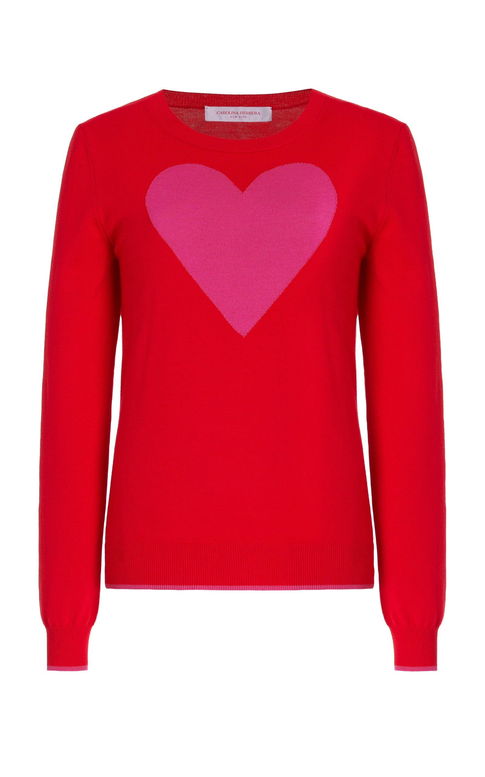 Shop Carolina Herrera Intarsia-heart Knit Wool Sweater In Red