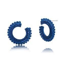 Shop Graziela Pluma 3 Row Gemstone Forward Facing Hoop Earrings In Blue