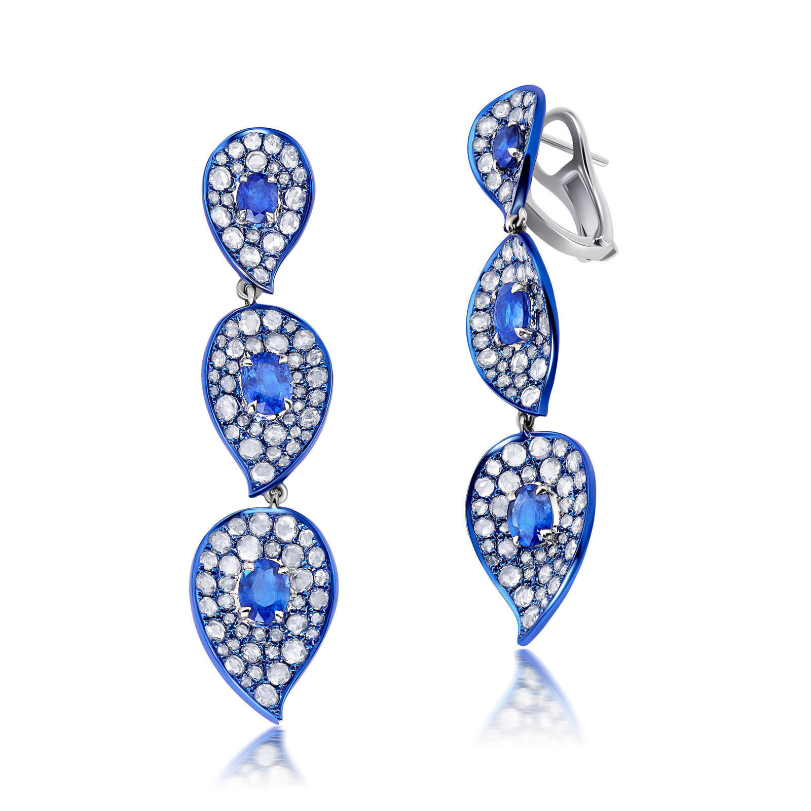 Blue Rhodium & Sapphire Diamond Earrings