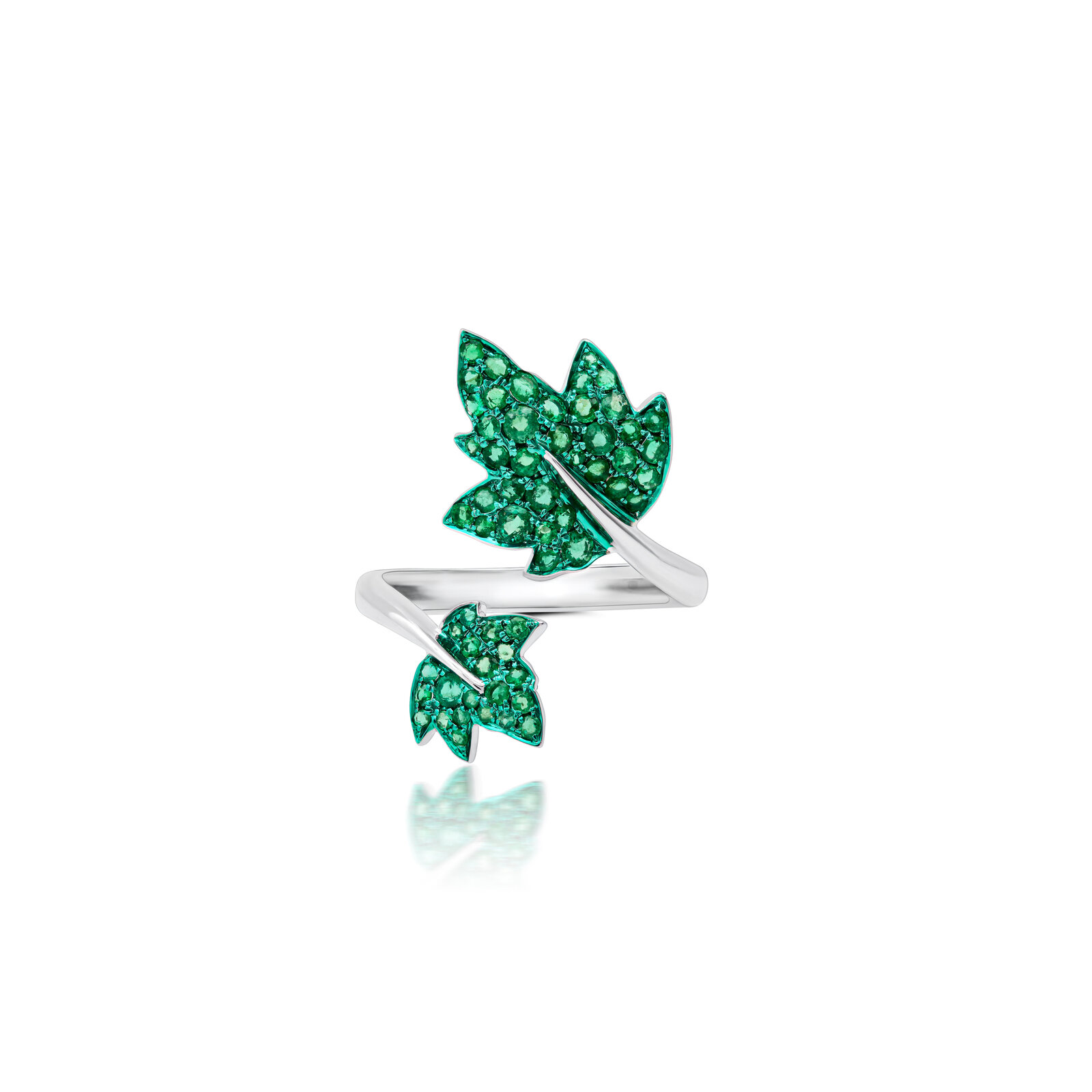 Green Rhodium & Emerald Folha Ring