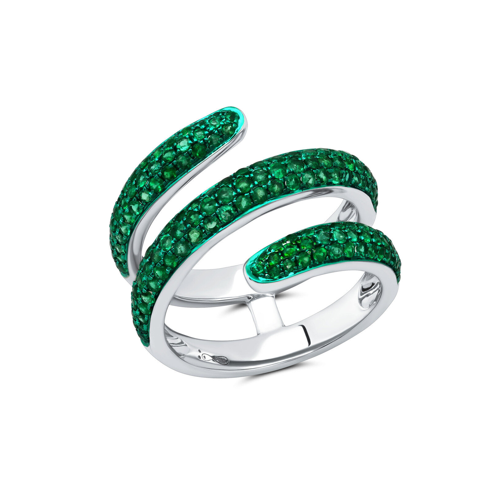 Green Rhodium & Emerald Coil Ring