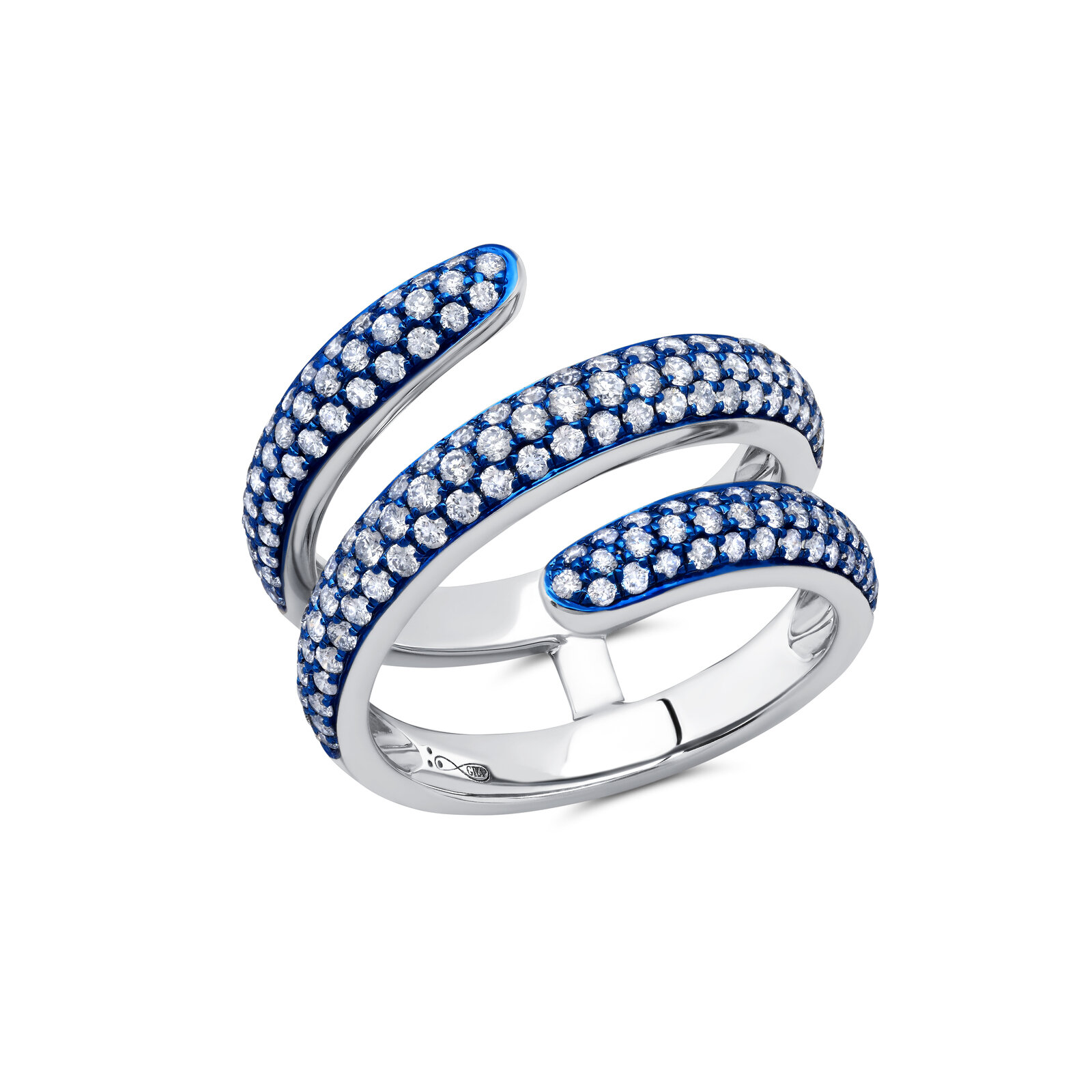 Blue Rhodium & Diamond Coil Ring