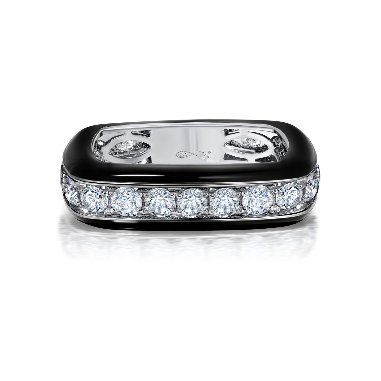 Shop Graziela Diamond & Enamel Diamond Full Band Ring In Black