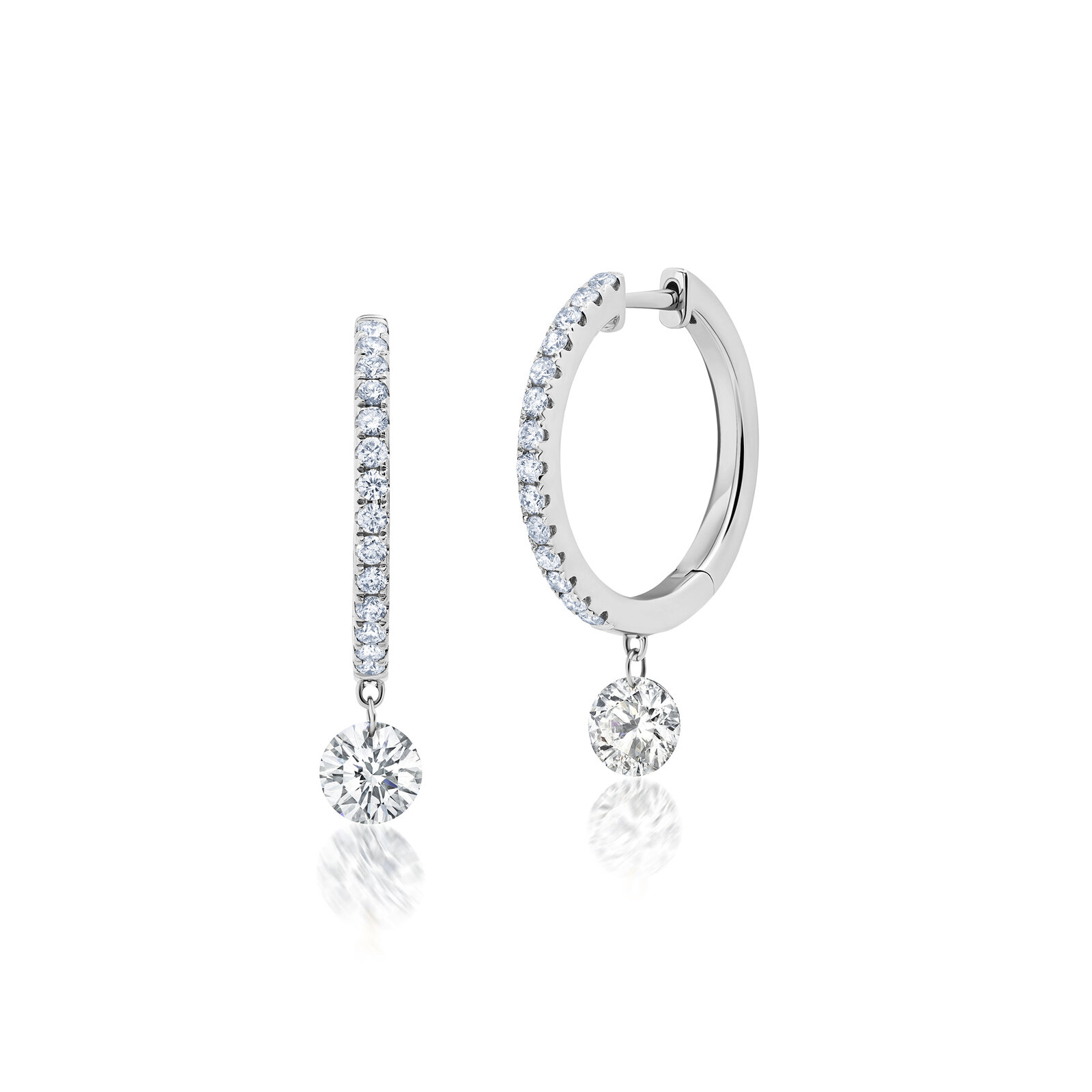 Shop Graziela Floating Diamond Hoop Earrings In White