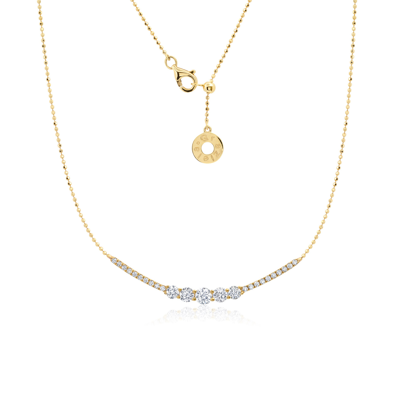 Shop Graziela 5 Diamond Curved Bar Necklace In Gold