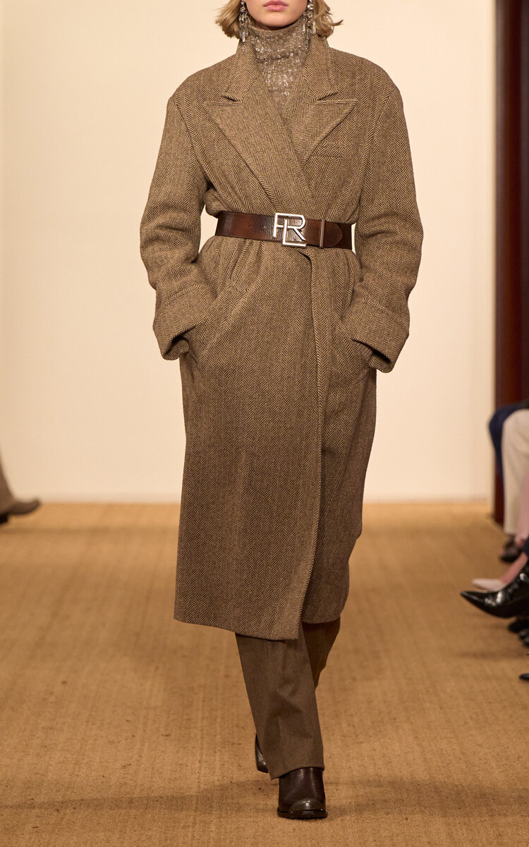 Ralph Lauren Raffael Herringbone Tweed Coat In Brown