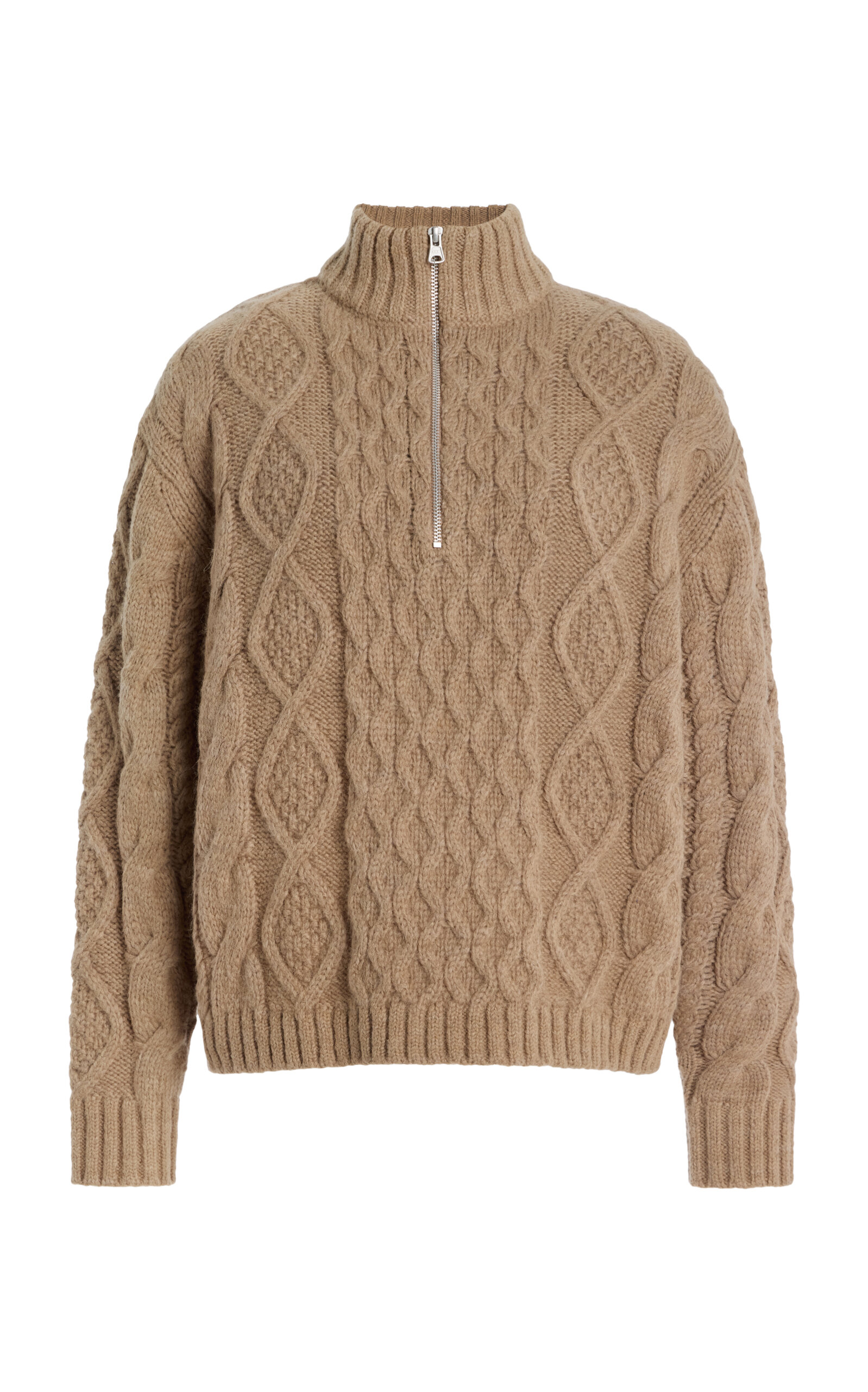 Jenni Kayne Cable-Knit Alpaca-Wool Half-Zip Sweater - Brown