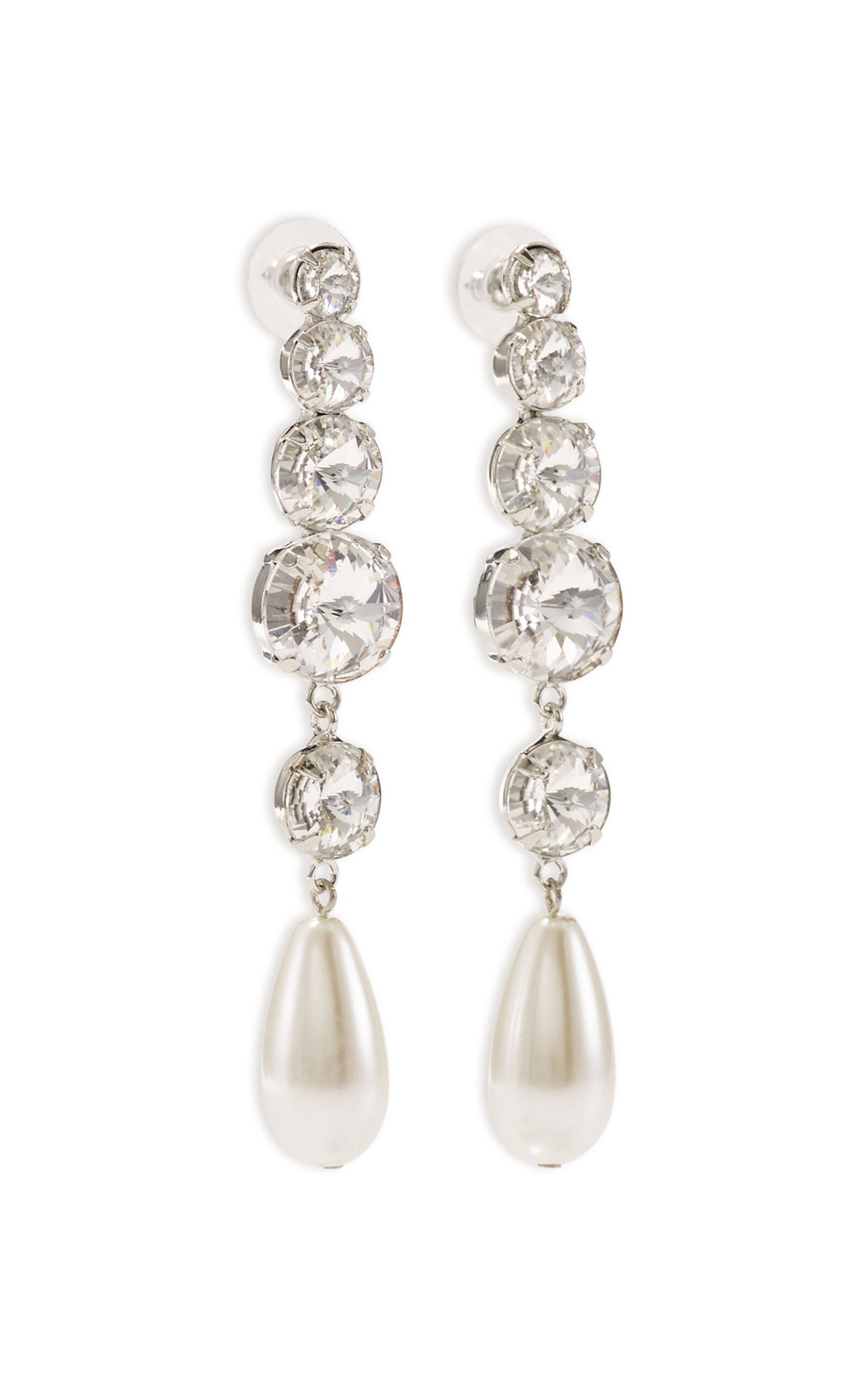 Shop Lelet Ny Athena Rhodium-plated Swarovski Crystal And Pearl Earrings In Silver
