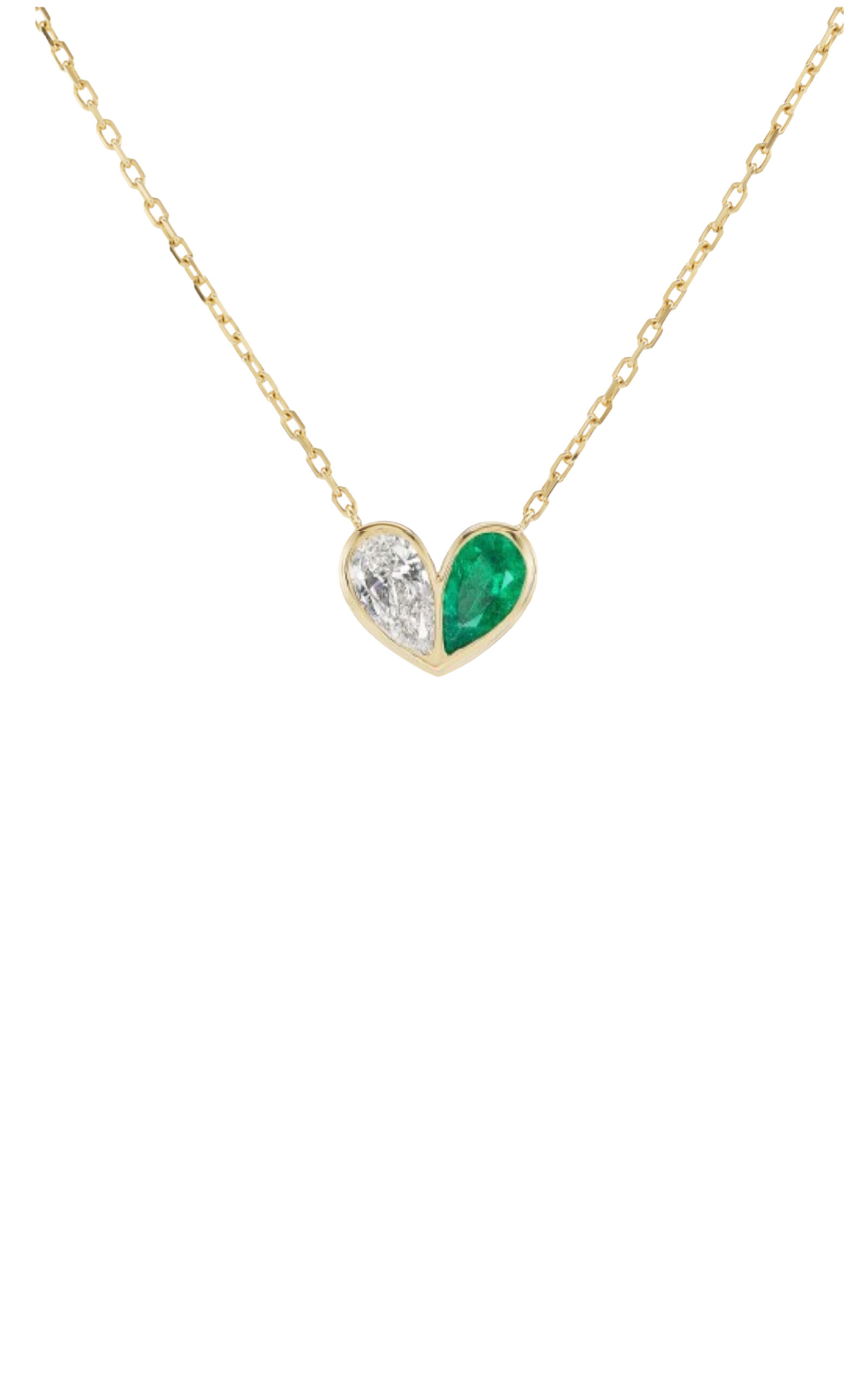 Medium Sweetheart 18K Yellow Gold Diamond; Emerald Necklace