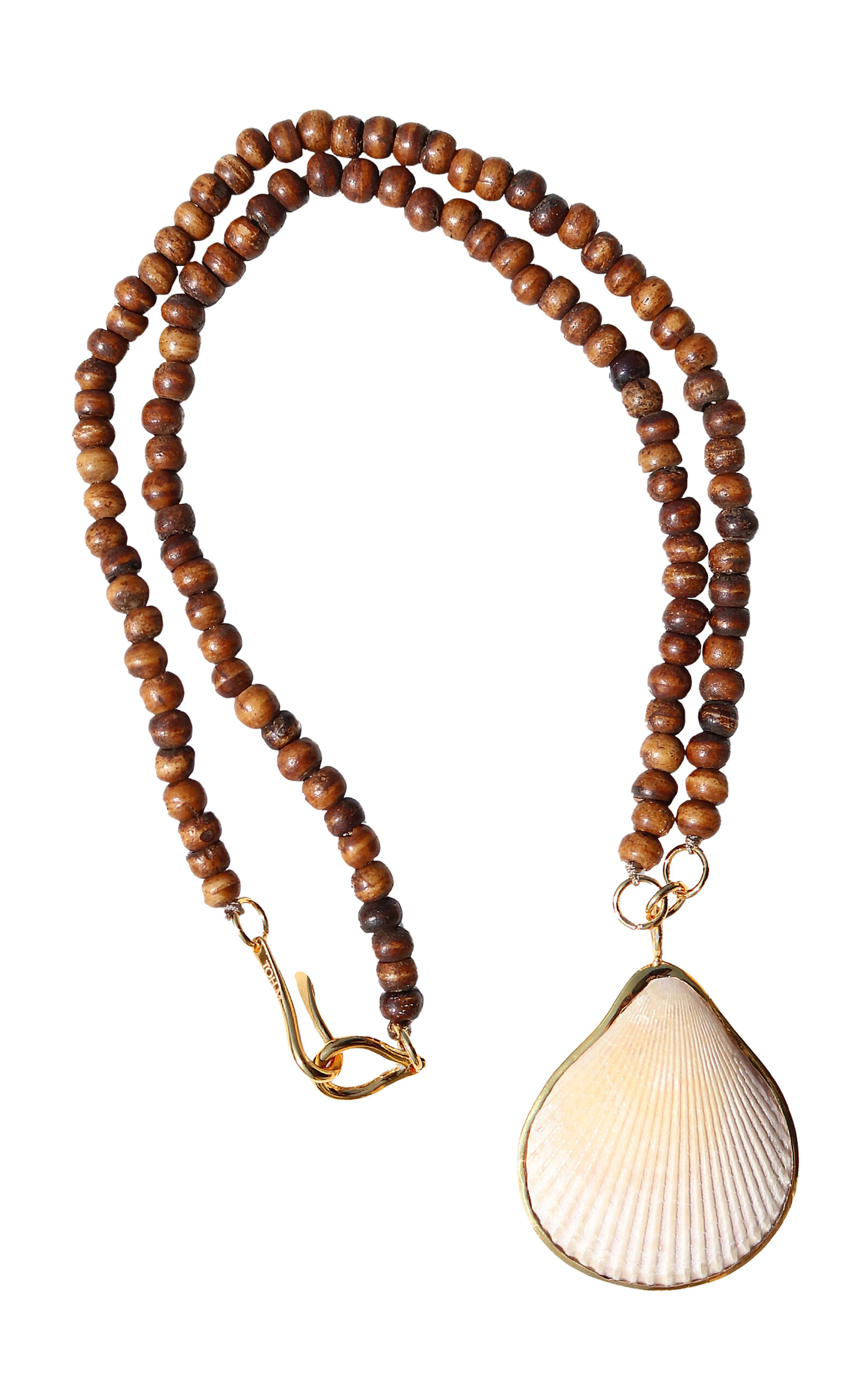 Shop Tohum Samsara Vintage Wood Beads And Shell Necklace In Brown