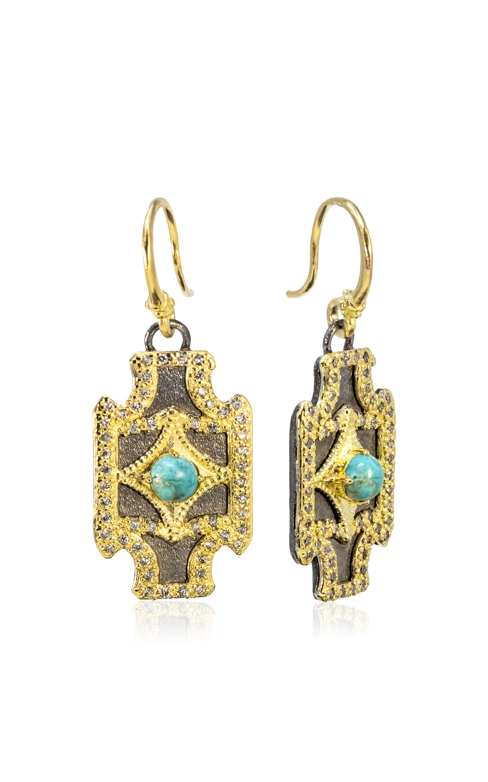 18K Yellow Gold And Sterling Silver Turquoise Earrings