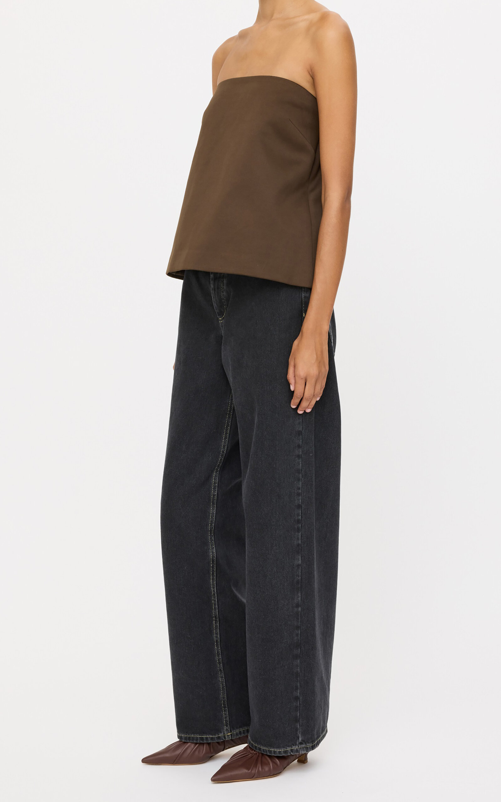 By Malene Birger Hermie Strapless Cotton-blend Top In Brown