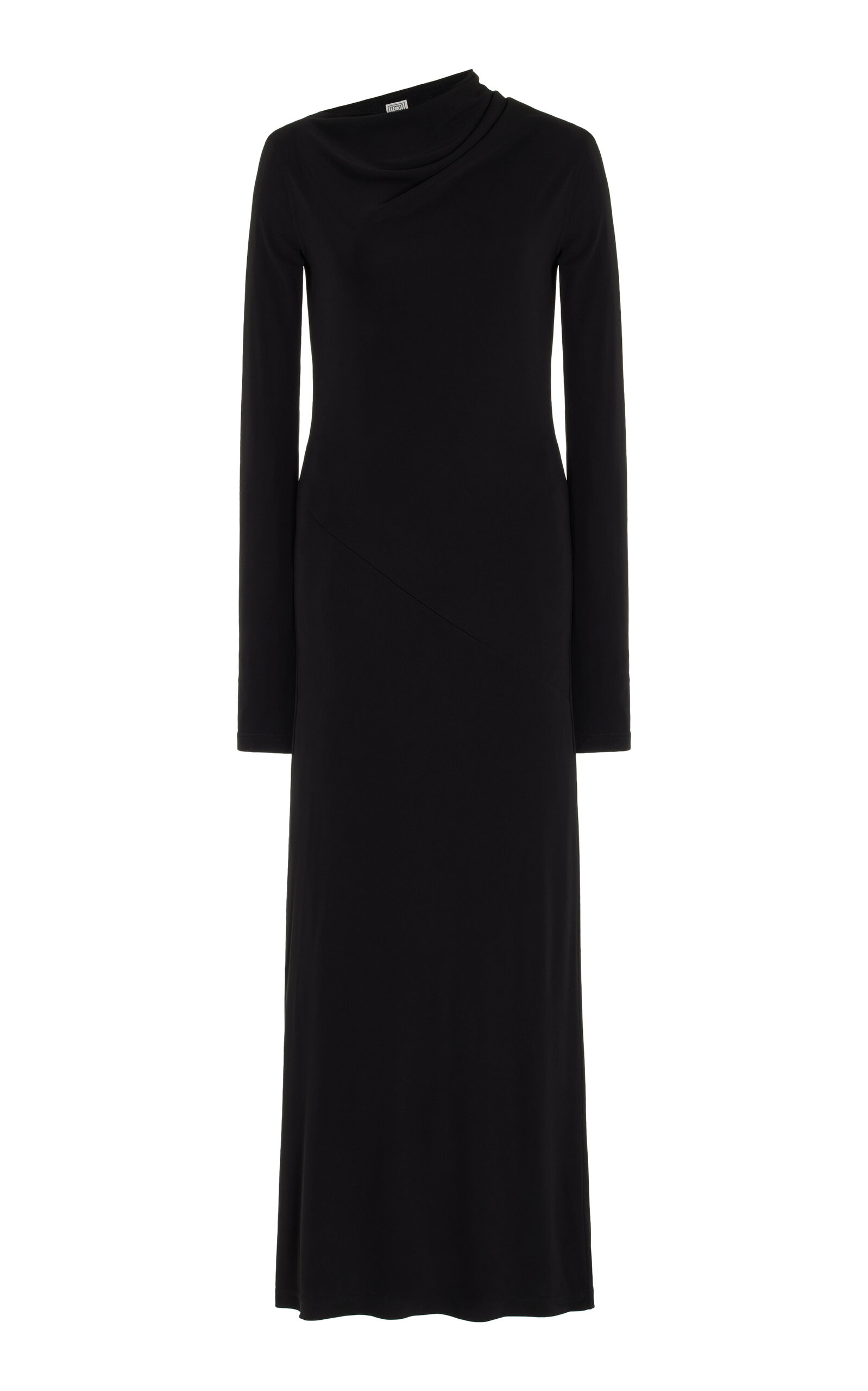 Totême Long Draped Jersey Dress In Black