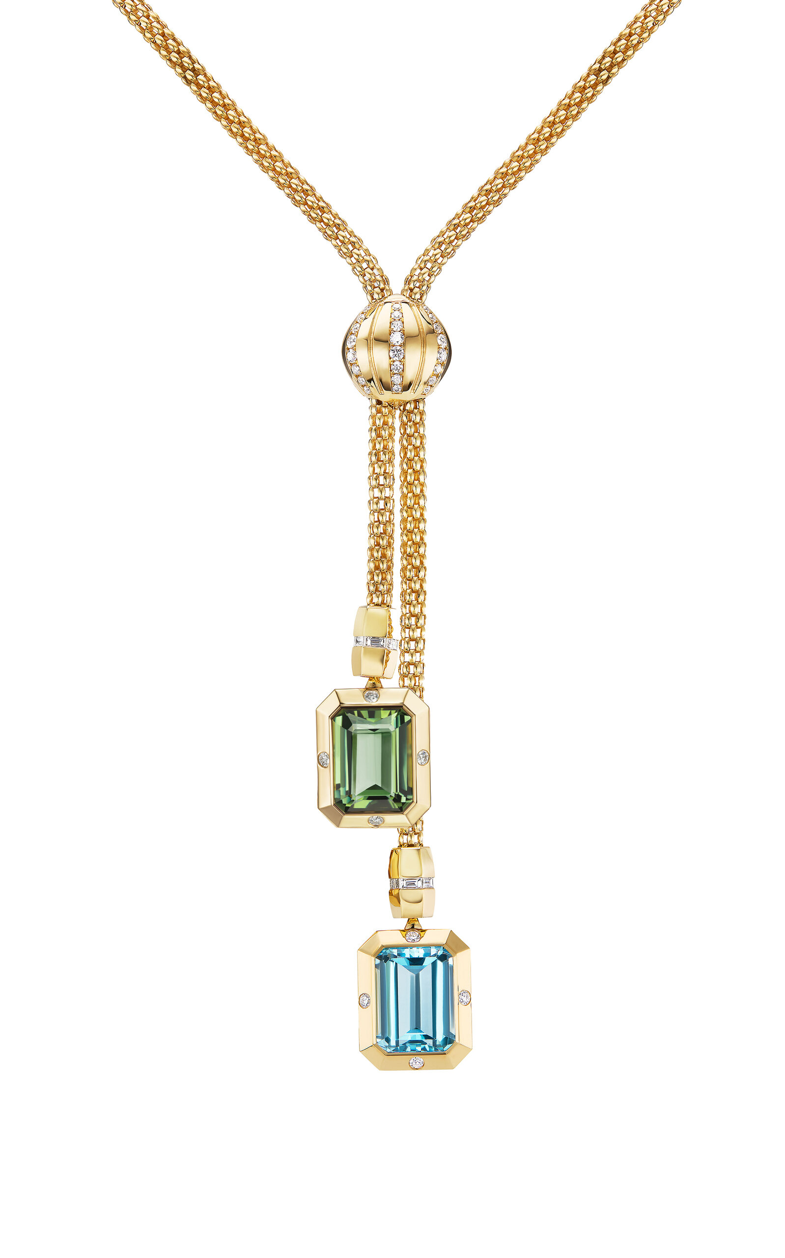 Gemella Jewels Stella Necklace With Blue Topaz And Green Amethyst Drops In Gold