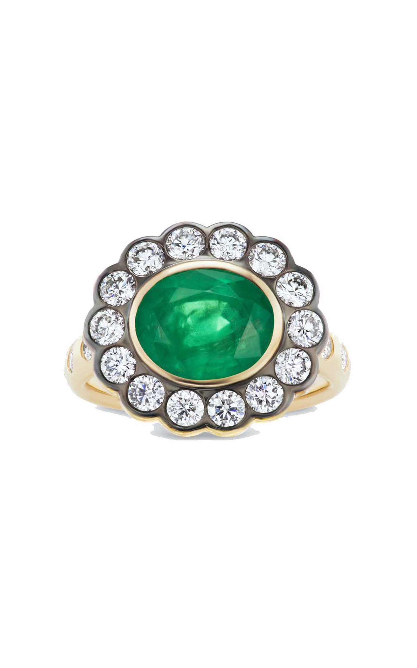Marlo Laz Alexandra 14k Yellow Gold; Emerald And Diamond Ring In Green