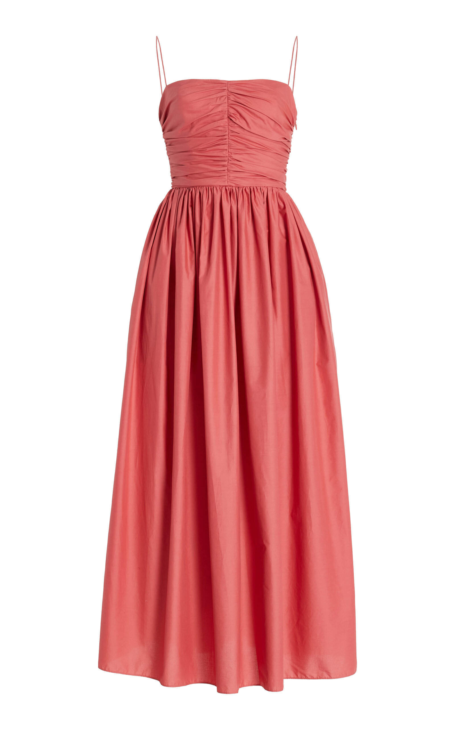 Matteau Gathered Organic Cotton And Silk-blend Midi Dress In Pink