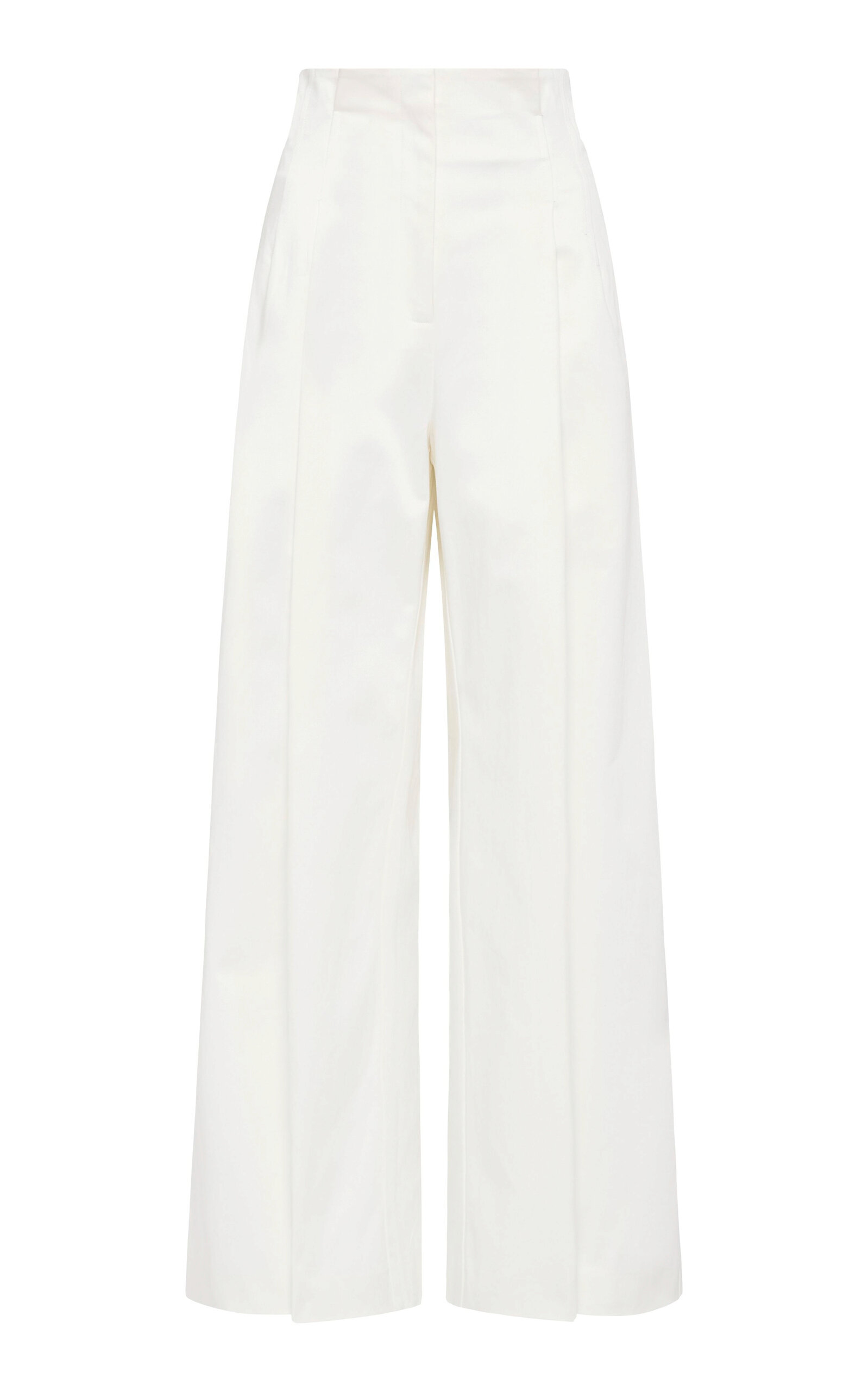 St. Agni Paperbag-Waist Organic Cotton-Blend Wide-Leg Pants - Off-White