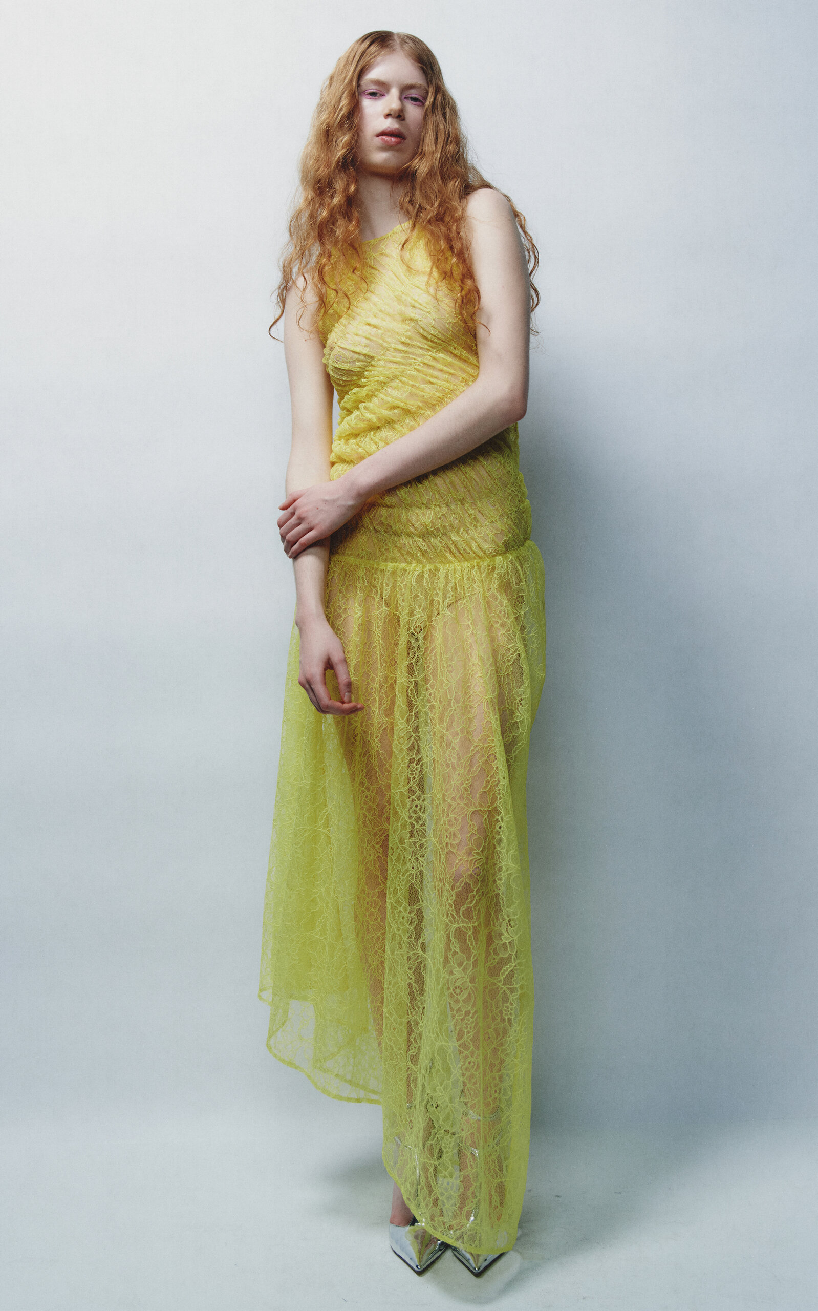 Anna Quan Eliza Shirred Lace Maxi Dress In Yellow