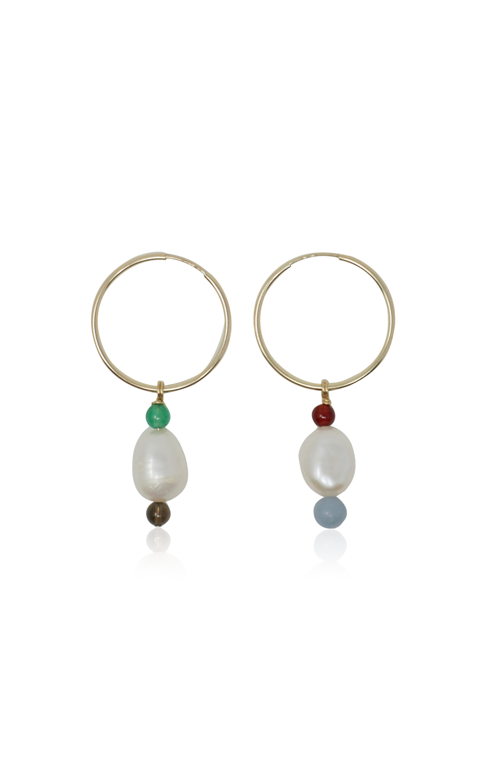 NST Studio Mismatched Pearl and Stones Drop Hoop Earrings - Multi - OS - Moda Operandi