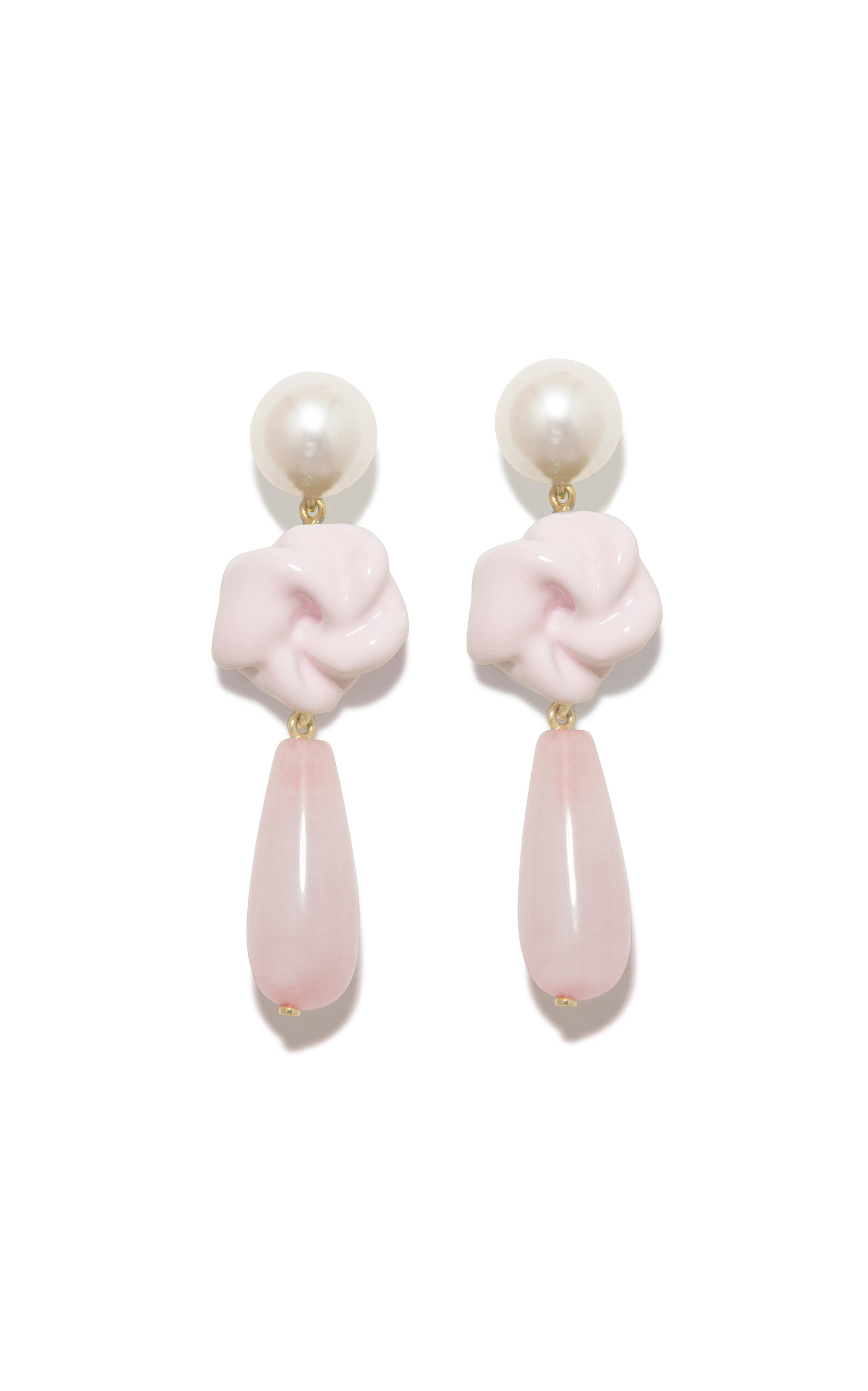 The Depths of Time Enamel; Rose Quartz and Pearl Drop Earrings