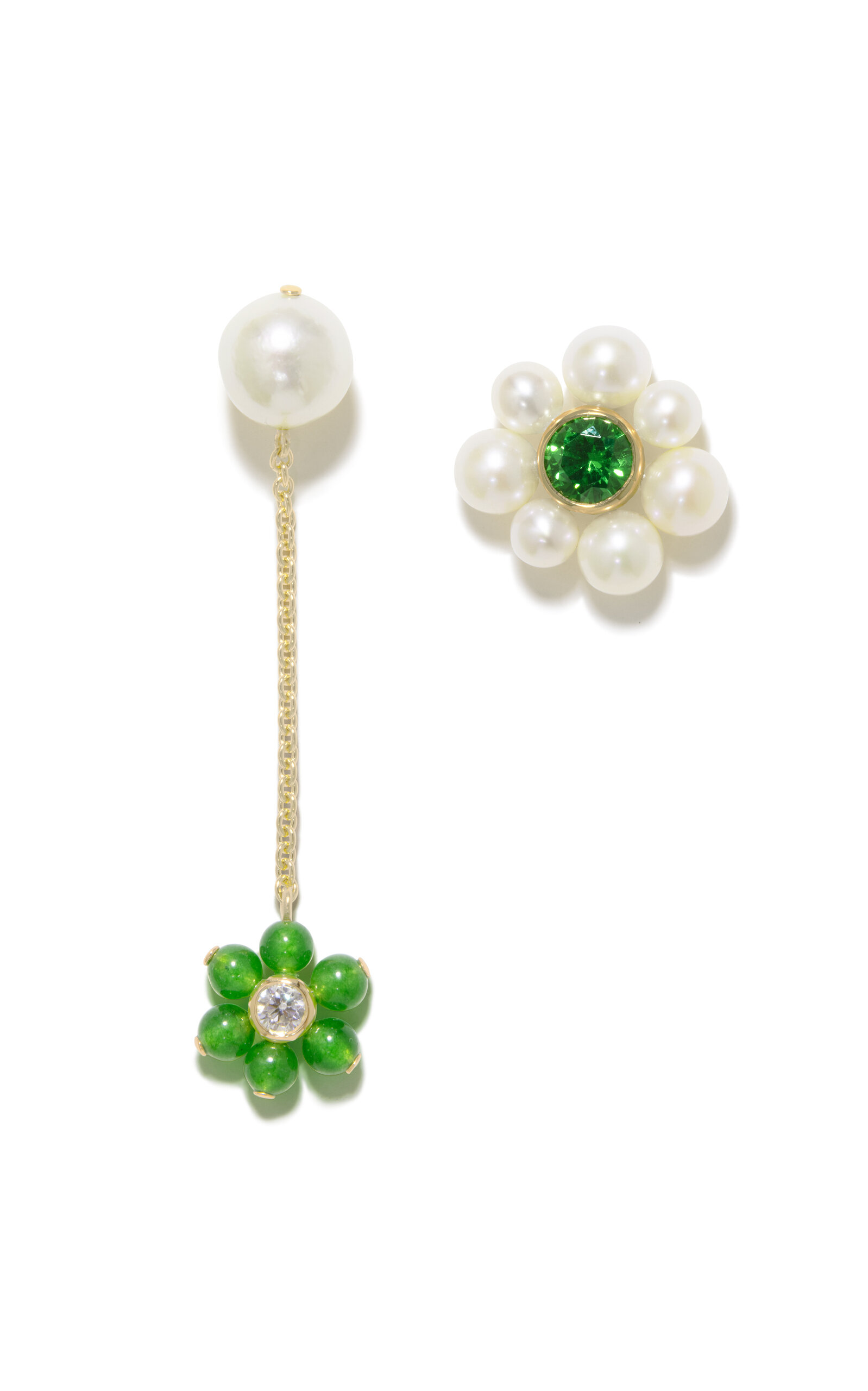 Not Brainwashed (Yet) Mismatch Pearl and Jade Earrings