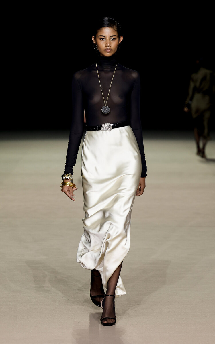 Carla Zampatti Draped Satin Maxi Skirt In Ivory