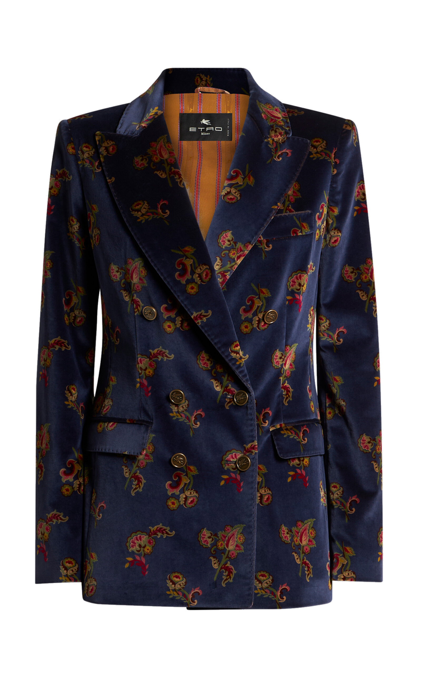 Etro Printed Velvet Blazer In Blue