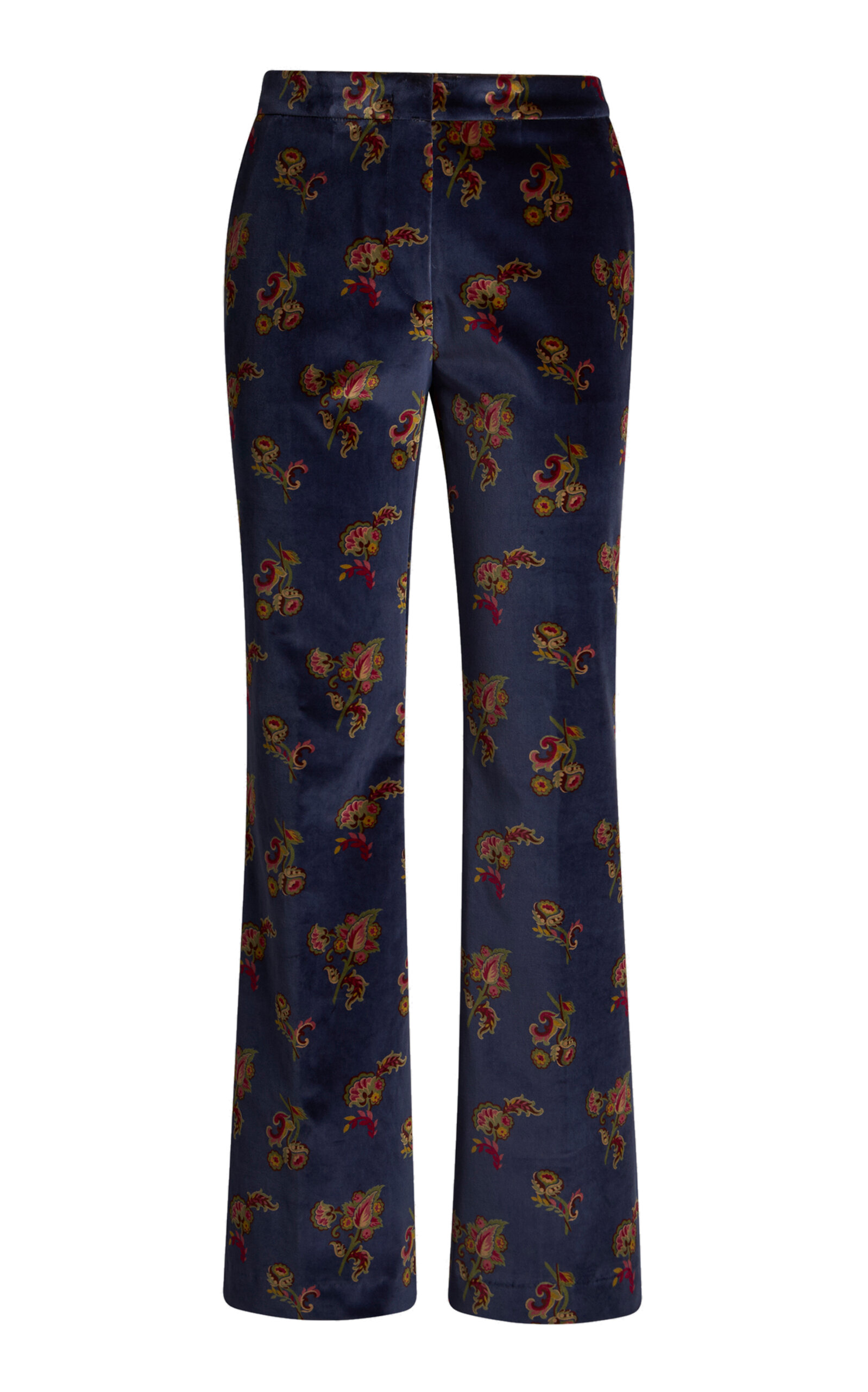 Etro Printed Velvet Flare Pants In Blue