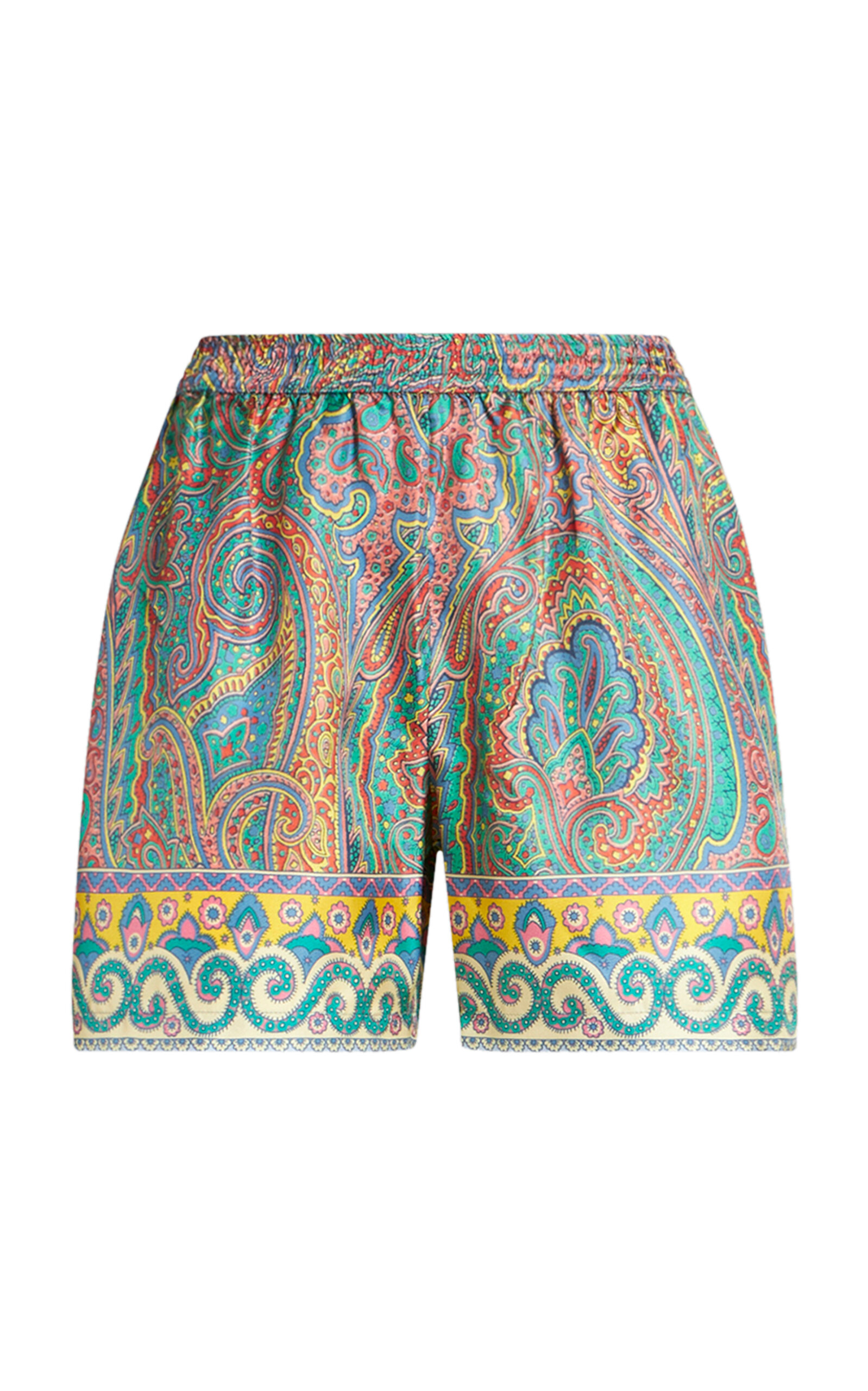 Etro Paisley Silk Shorts With Intricate Hem Detailing In Multi