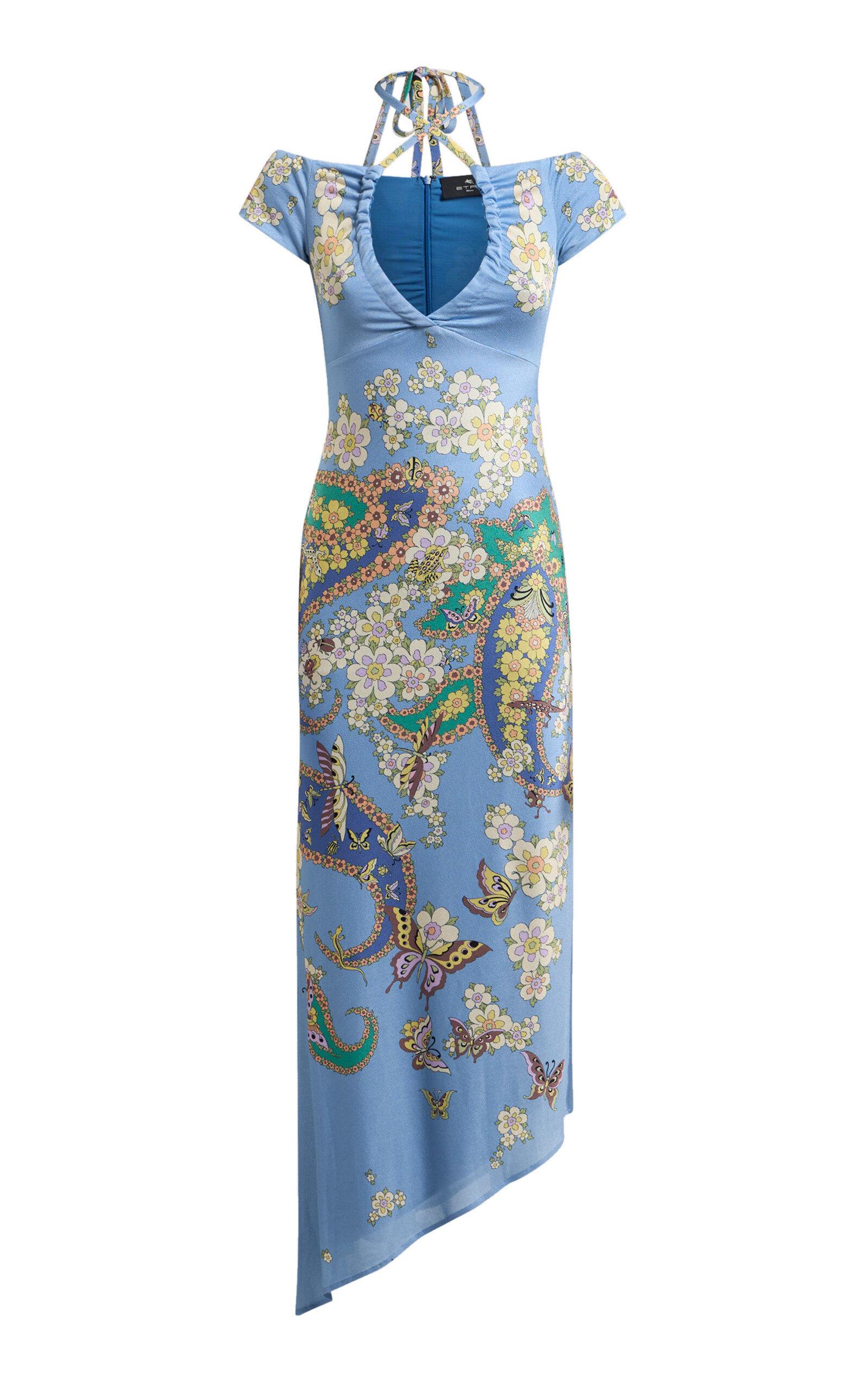 Etro Blue Lucky Charm Jersey Halter Midi Dress In Blue