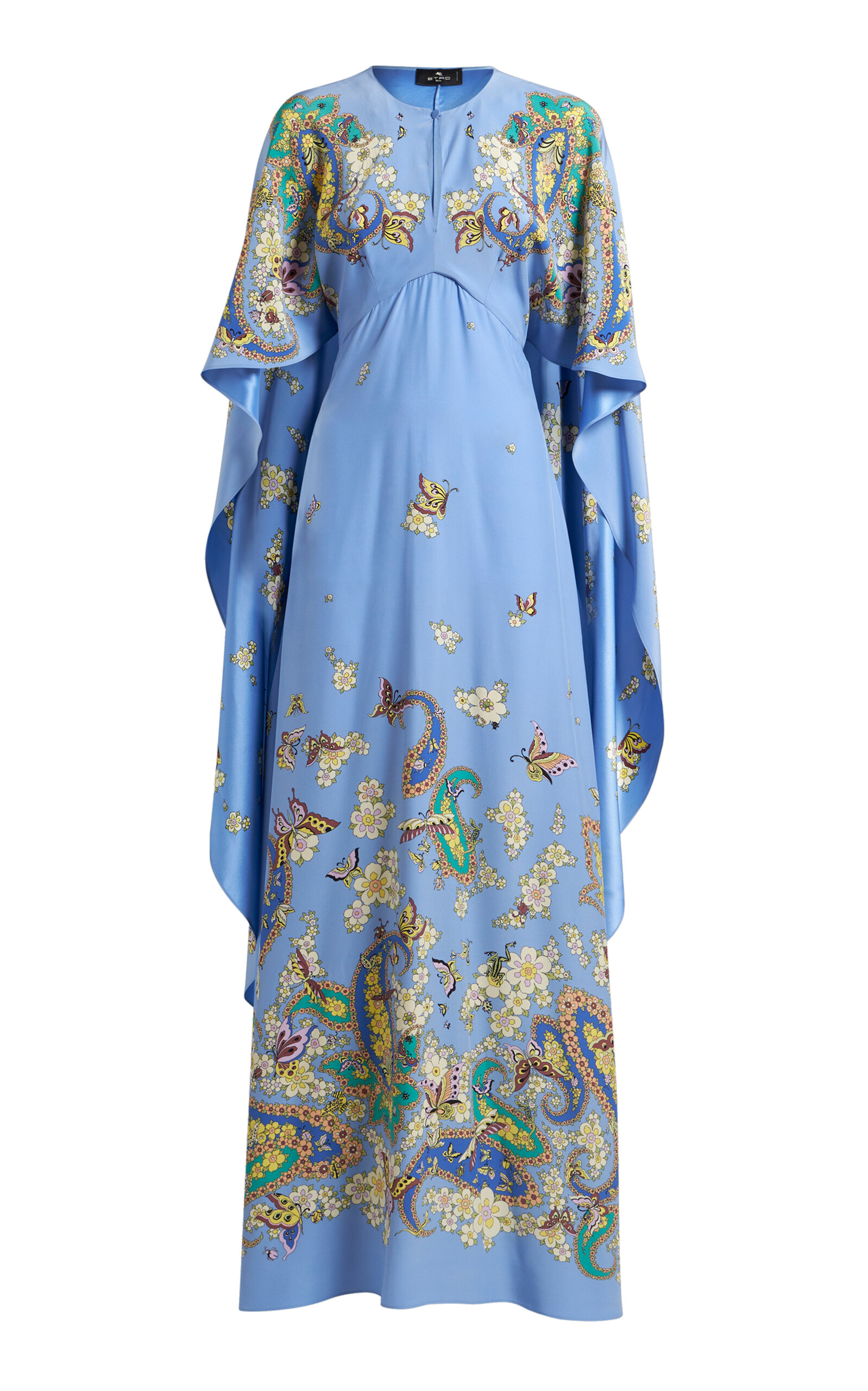 Etro Light Blue Printed Crêpe De Chine Maxi Dress In Blue