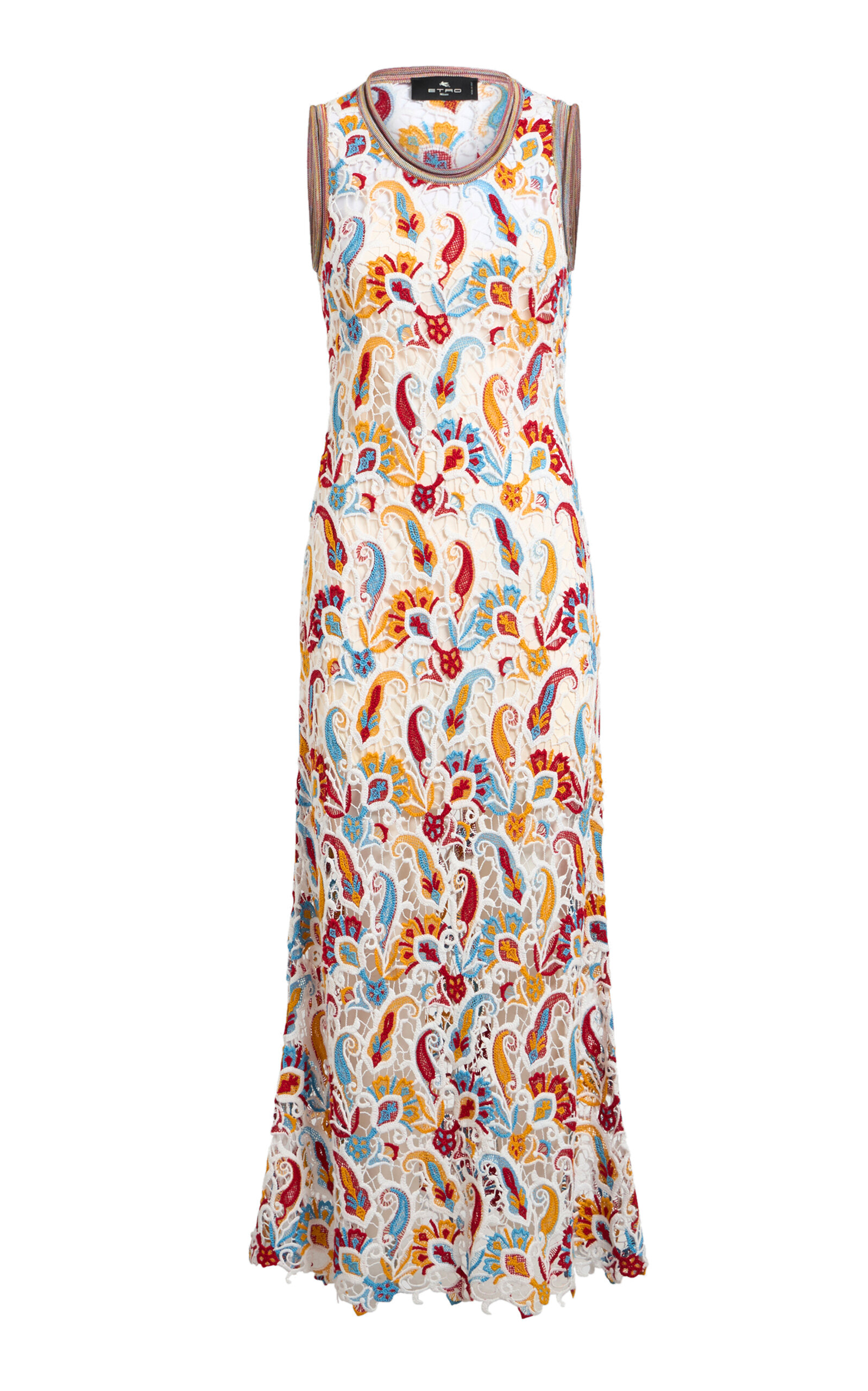 Etro Multicolor Sleeveless Long Dress With Round Neck And All-over Floral Print In Viscose Blend Woman In Multi