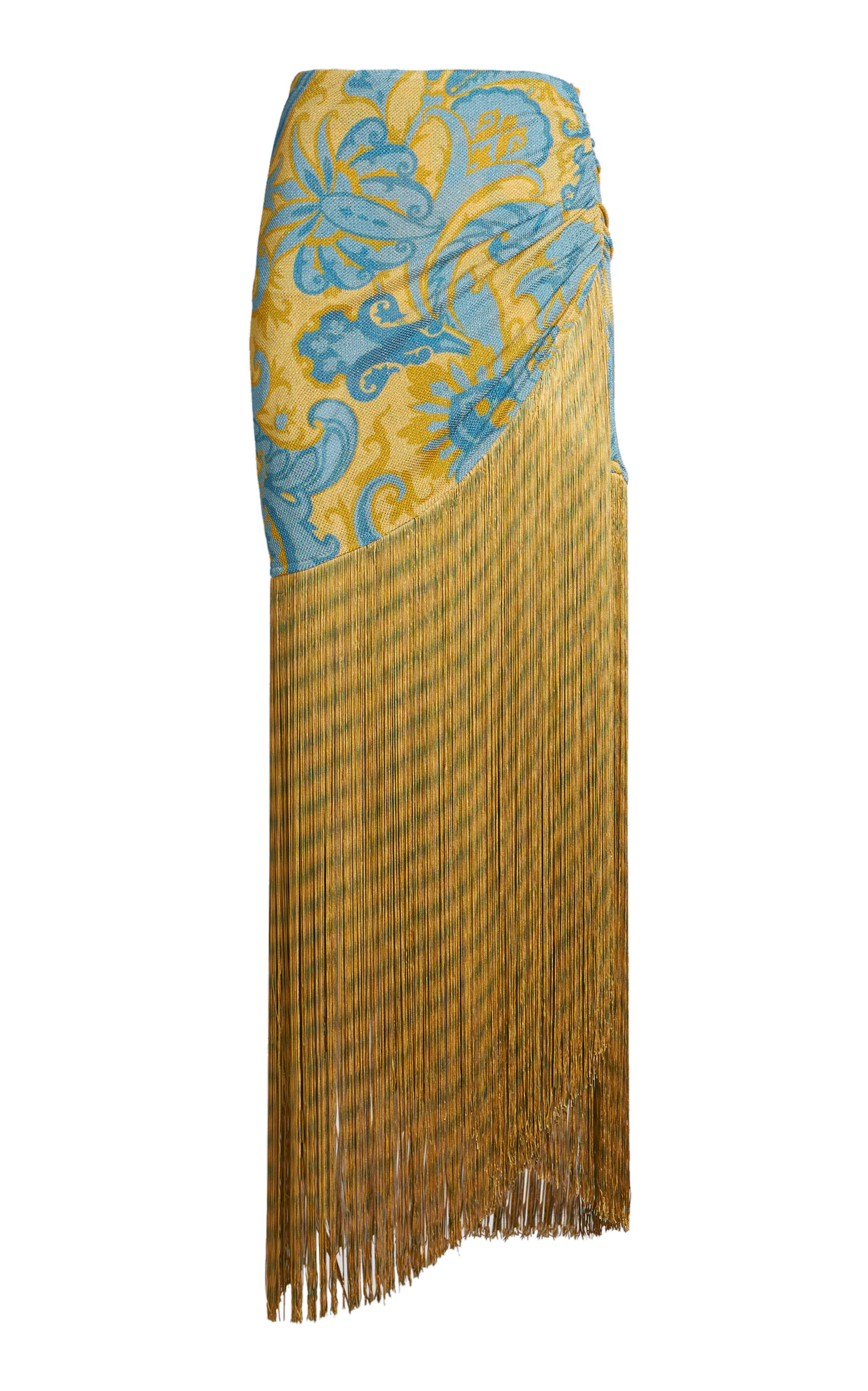 ETRO FRINGED METALLIC KNIT MAXI SKIRT