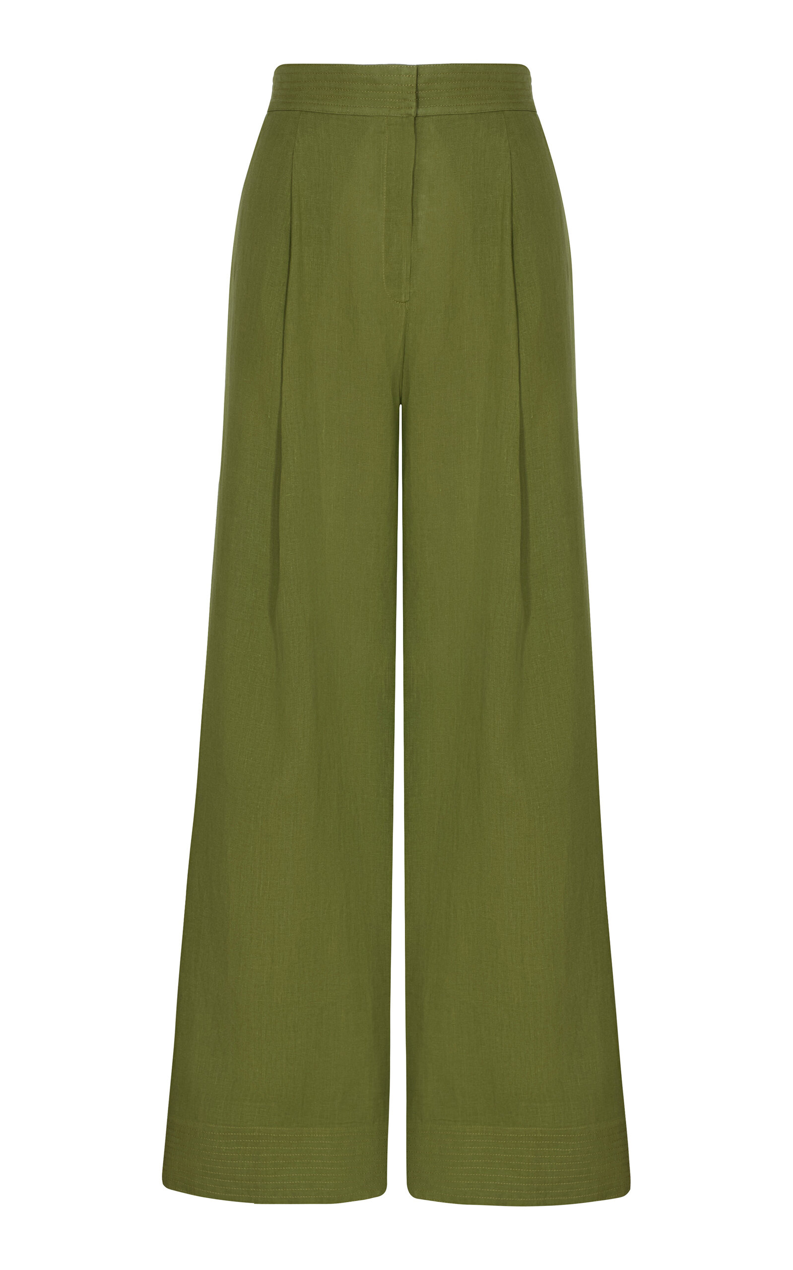 Andres Otalora Hablale De Ti Pleated Linen Wide-Leg Pants - Green