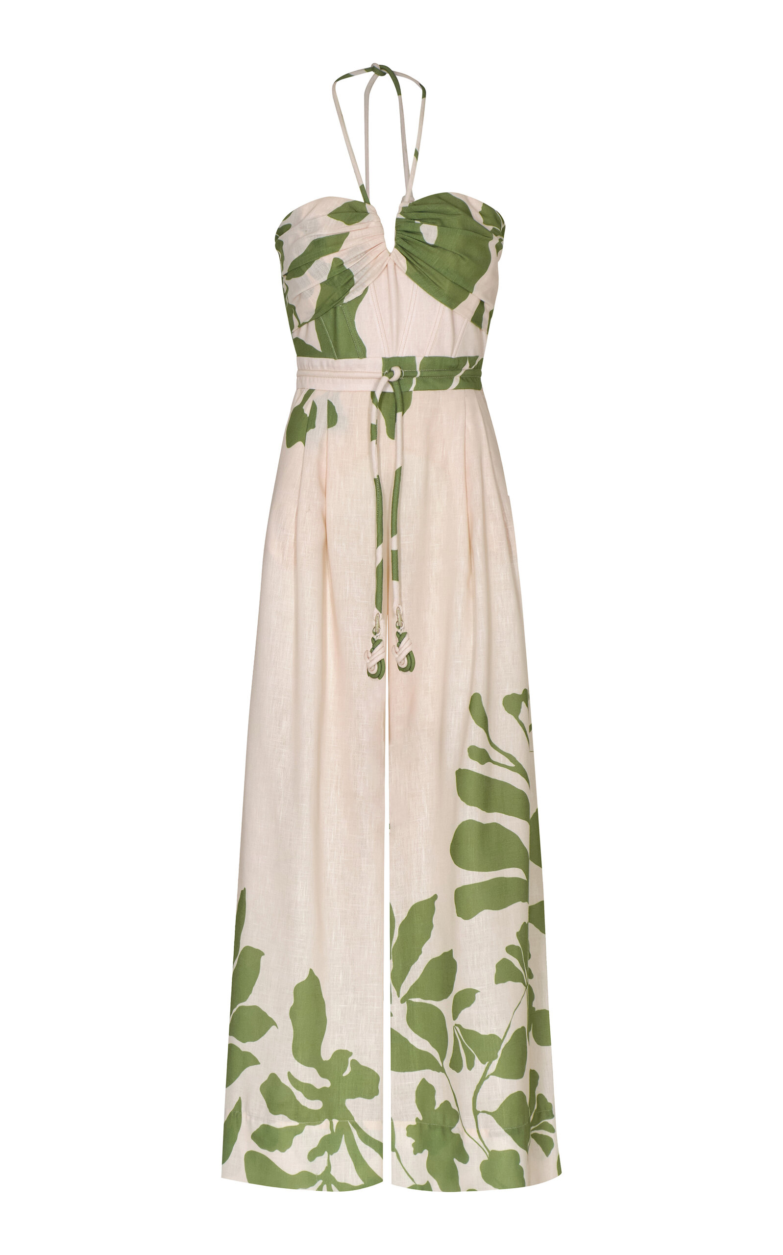 Andres Otalora Alma De Mujer Tie-Detailed Linen-Blend Jumpsuit - Ivory