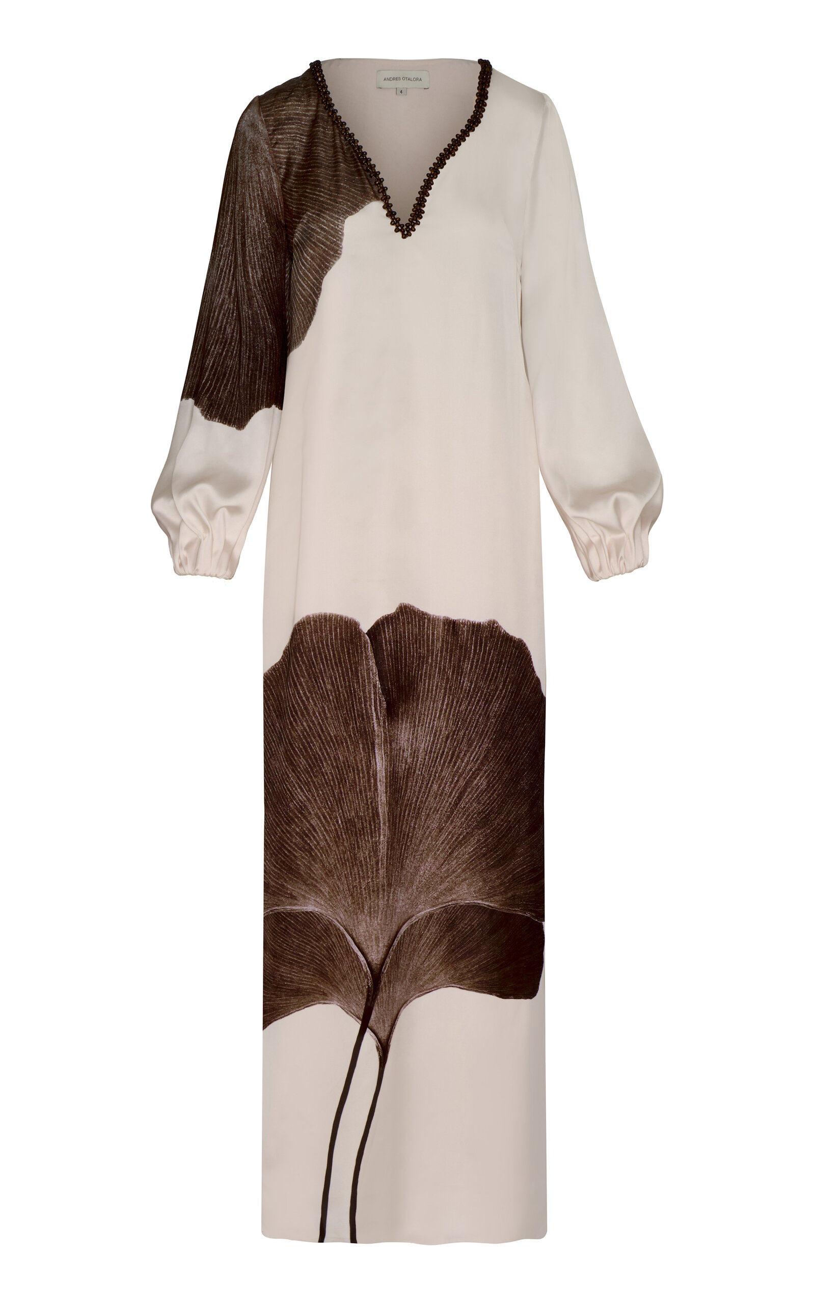 Andres Otalora Gingko Embellished Tunic Maxi Dress - Brown - XS