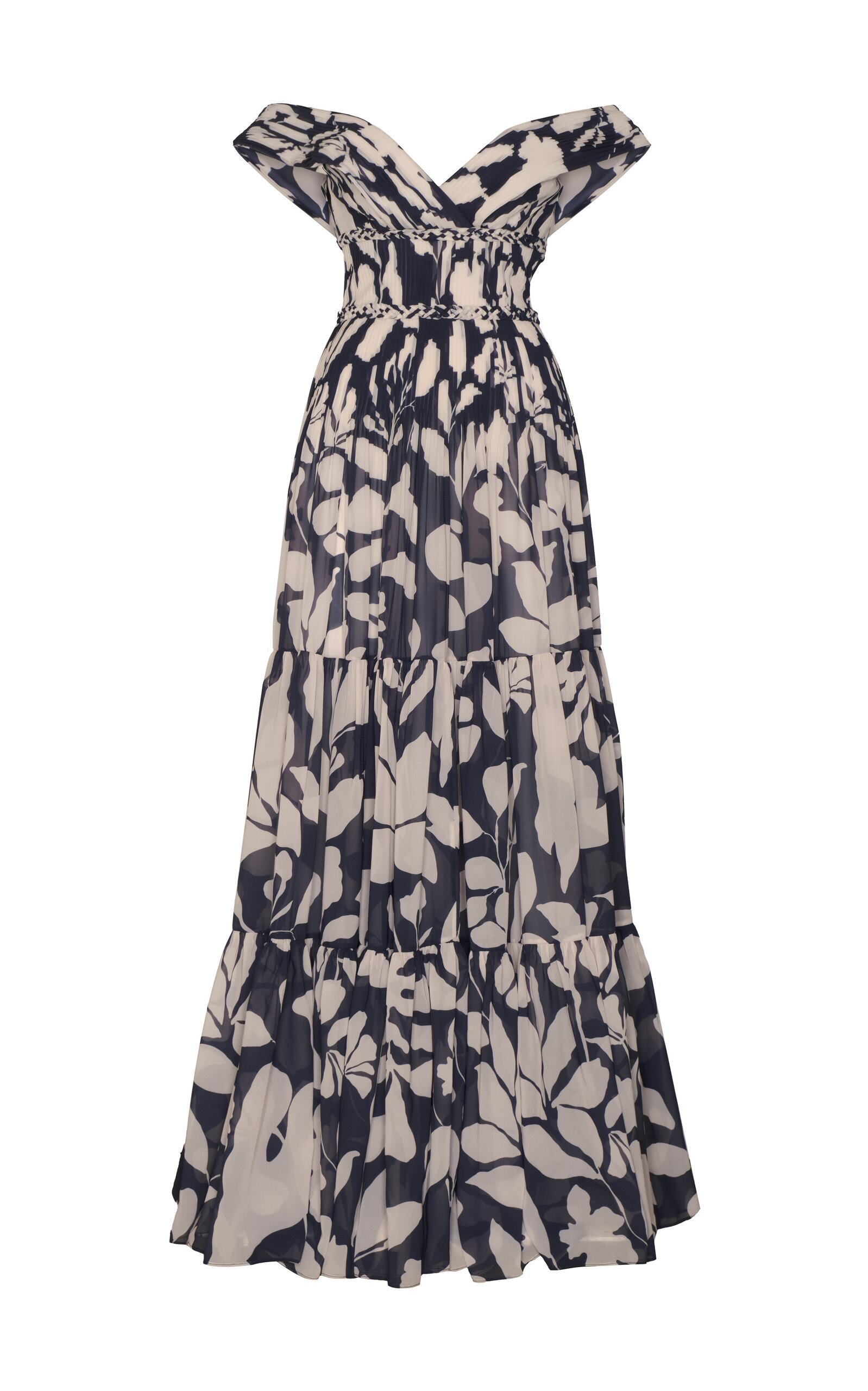 Andres Otalora Tua Vida Gathered Chiffon Off-The-Shoulder Maxi Dress