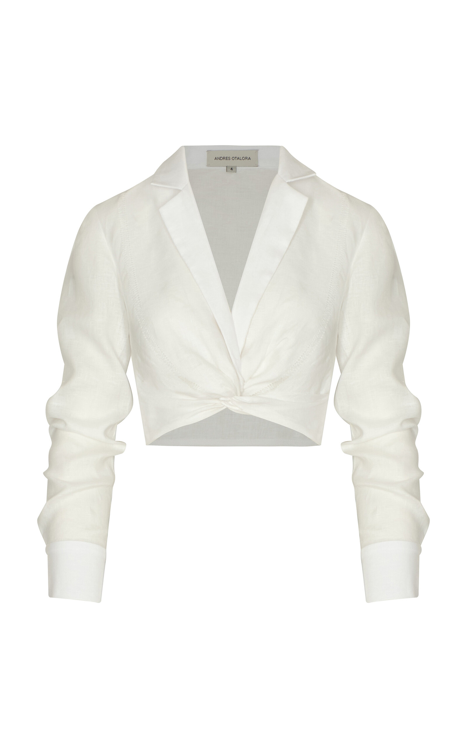 Andres Otalora Brisas Twisted Linen Crop Top In Off-white