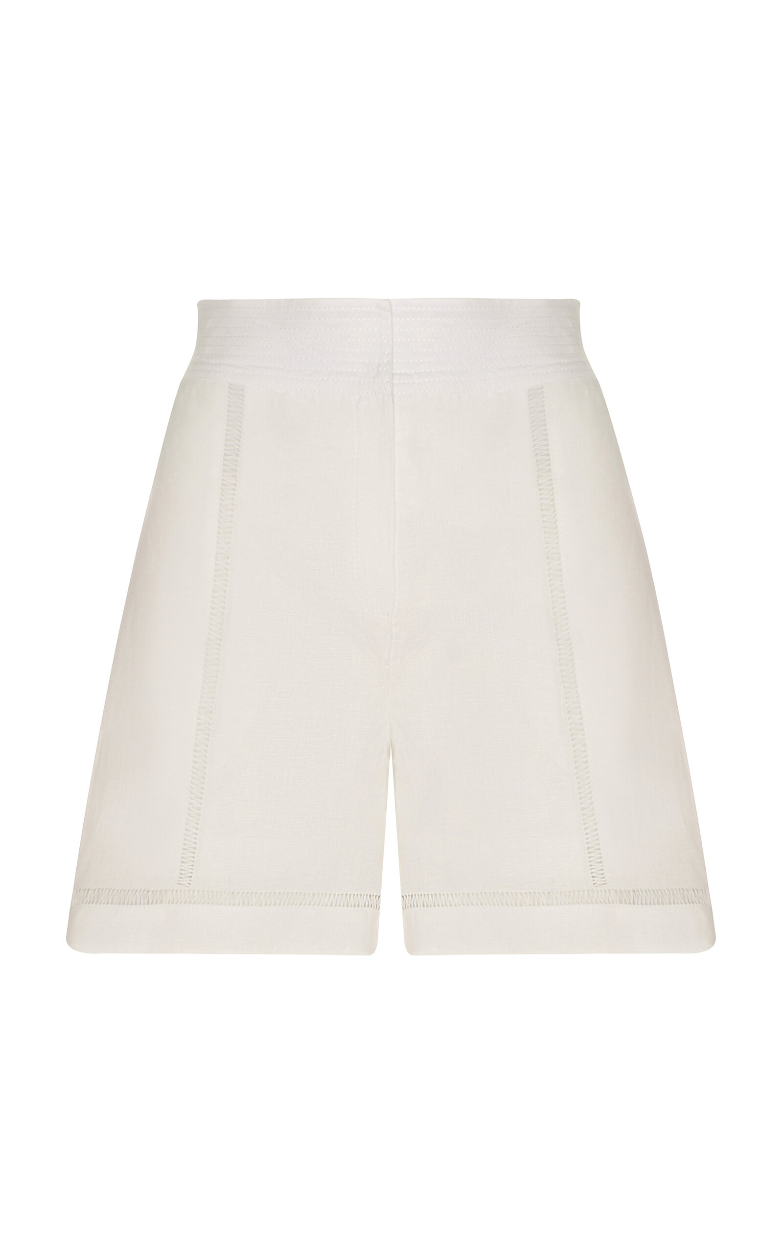 Shop Andres Otalora Una Margarita High Rise Linen Shorts In Off-white