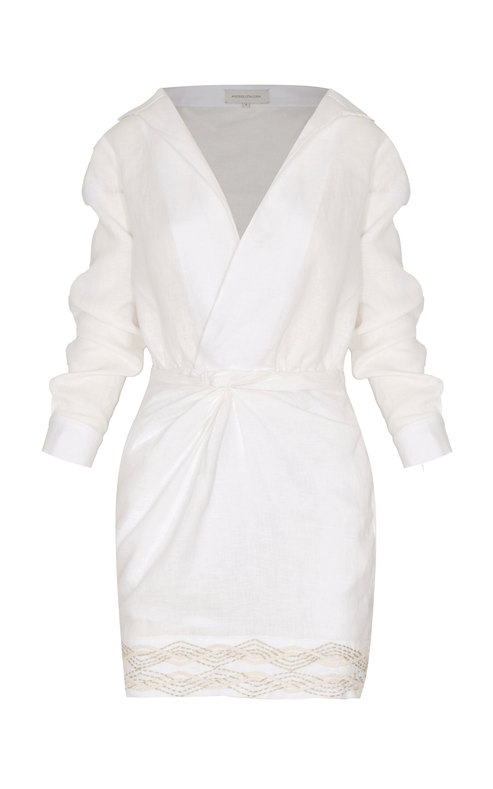 Andres Otalora Ron Embroidered Linen Mini Dress In Off-white