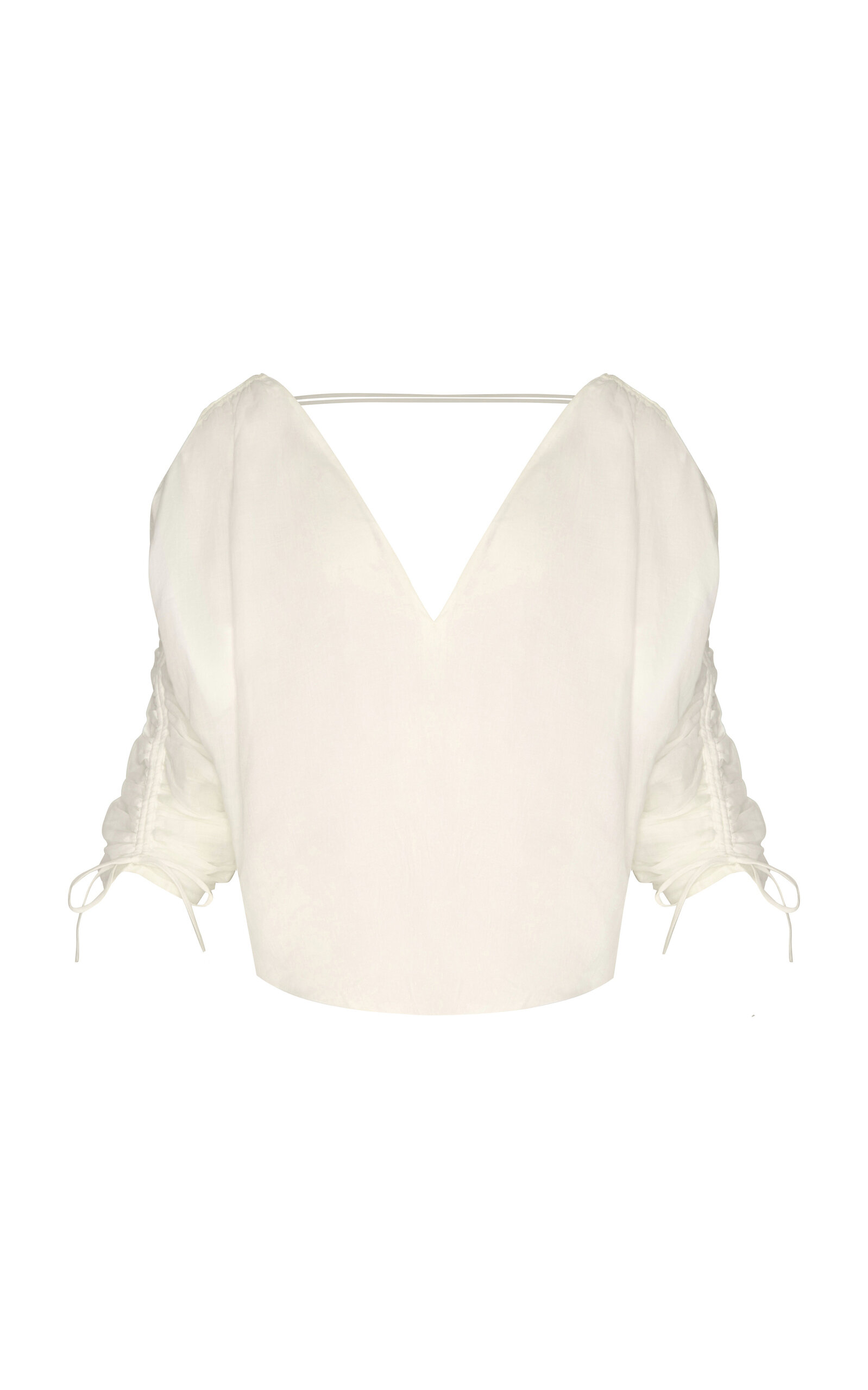 Andres Otalora Piropos Drawstring-detailed Linen Top In Off-white