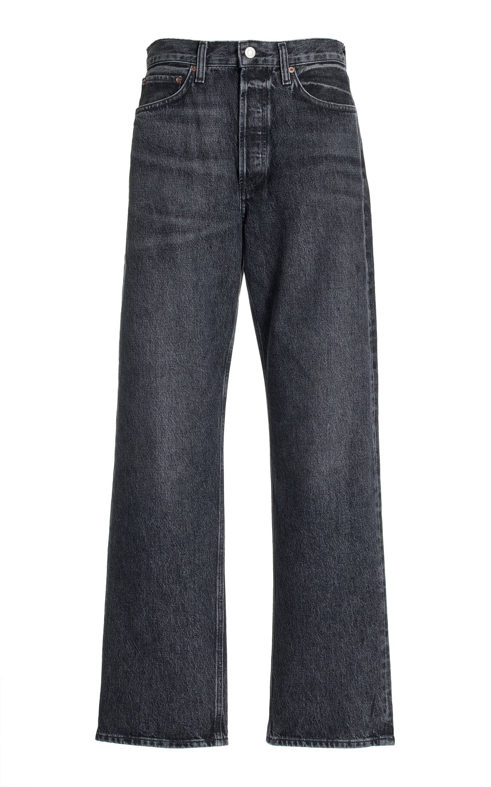 Agolde Fran High Rise Wide Leg Low Slung Cuffed Jeans In Ditch In Black