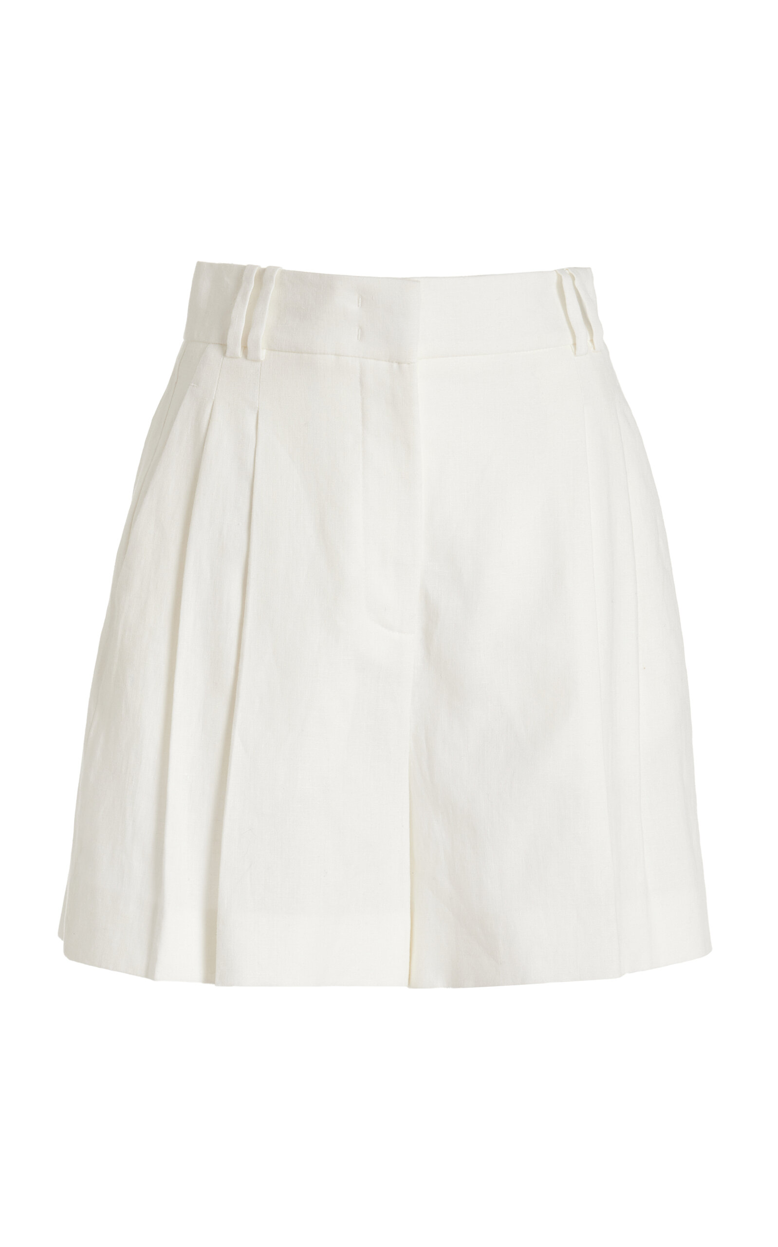 Shop Another Tomorrow Pleated Linen Shorts In White