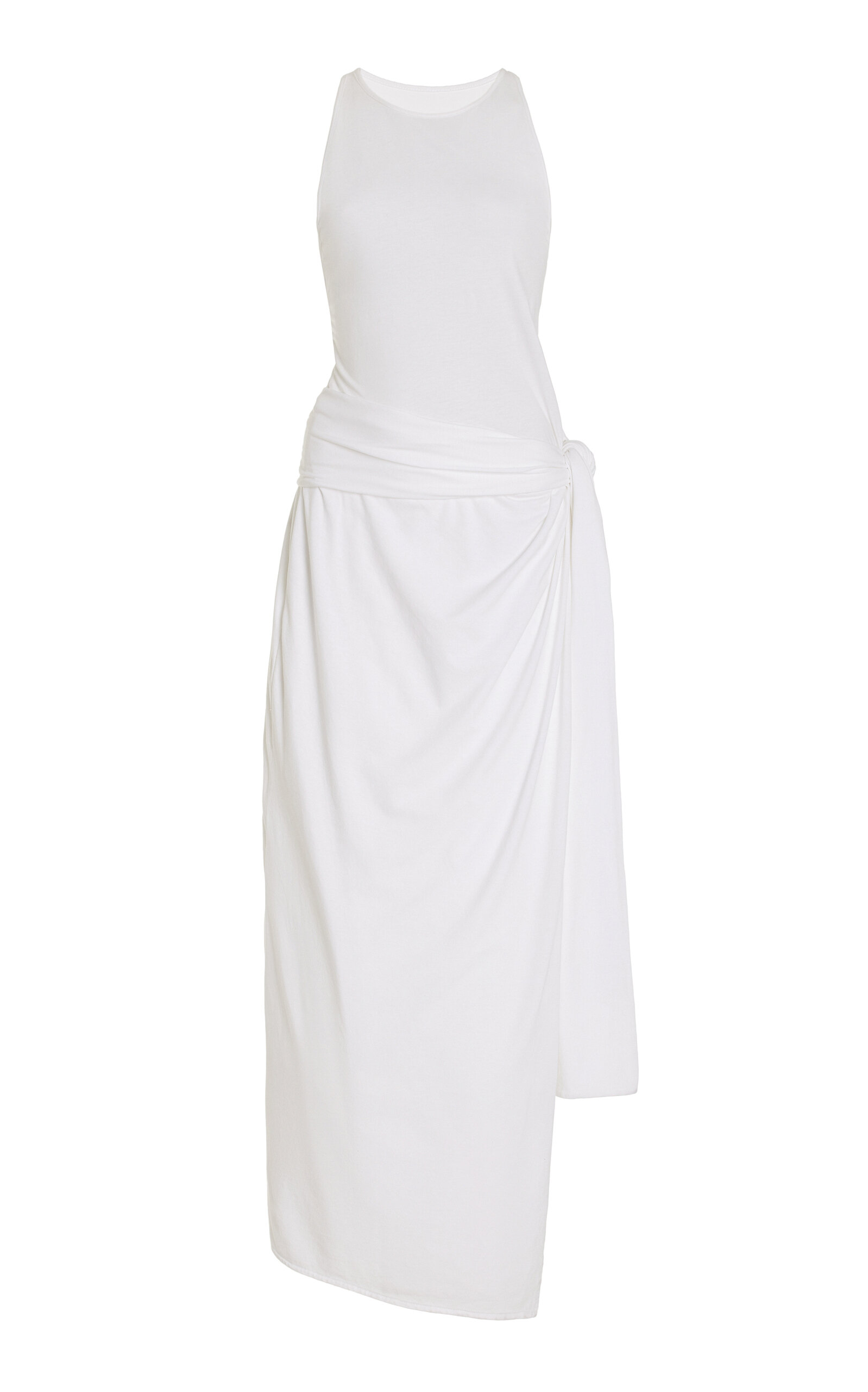 Another Tomorrow Tie-detailed Lyocell-blend Jersey Maxi Dress In White