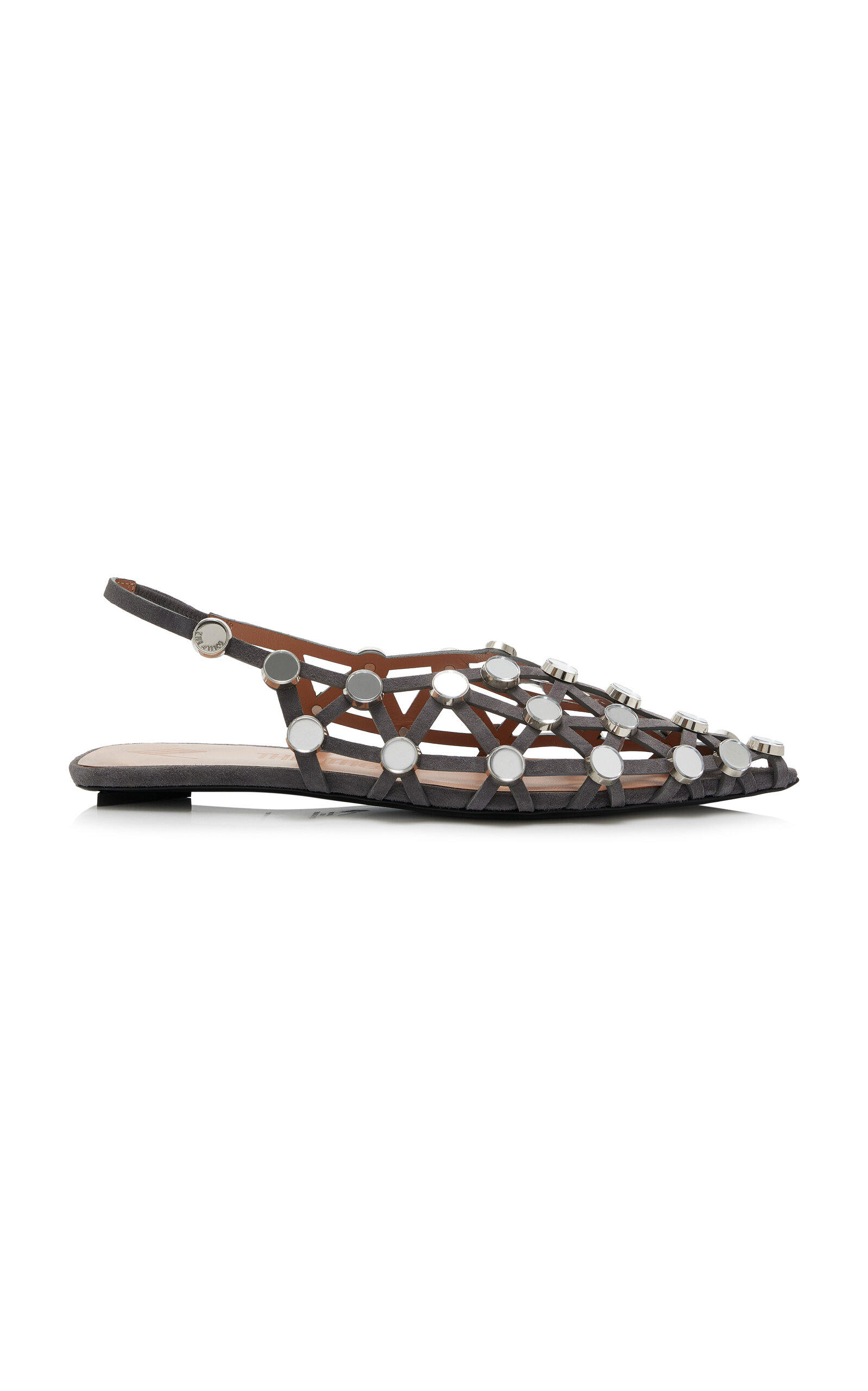 Shop Attico Grid Embellished Suede Slingback Flats In Grey