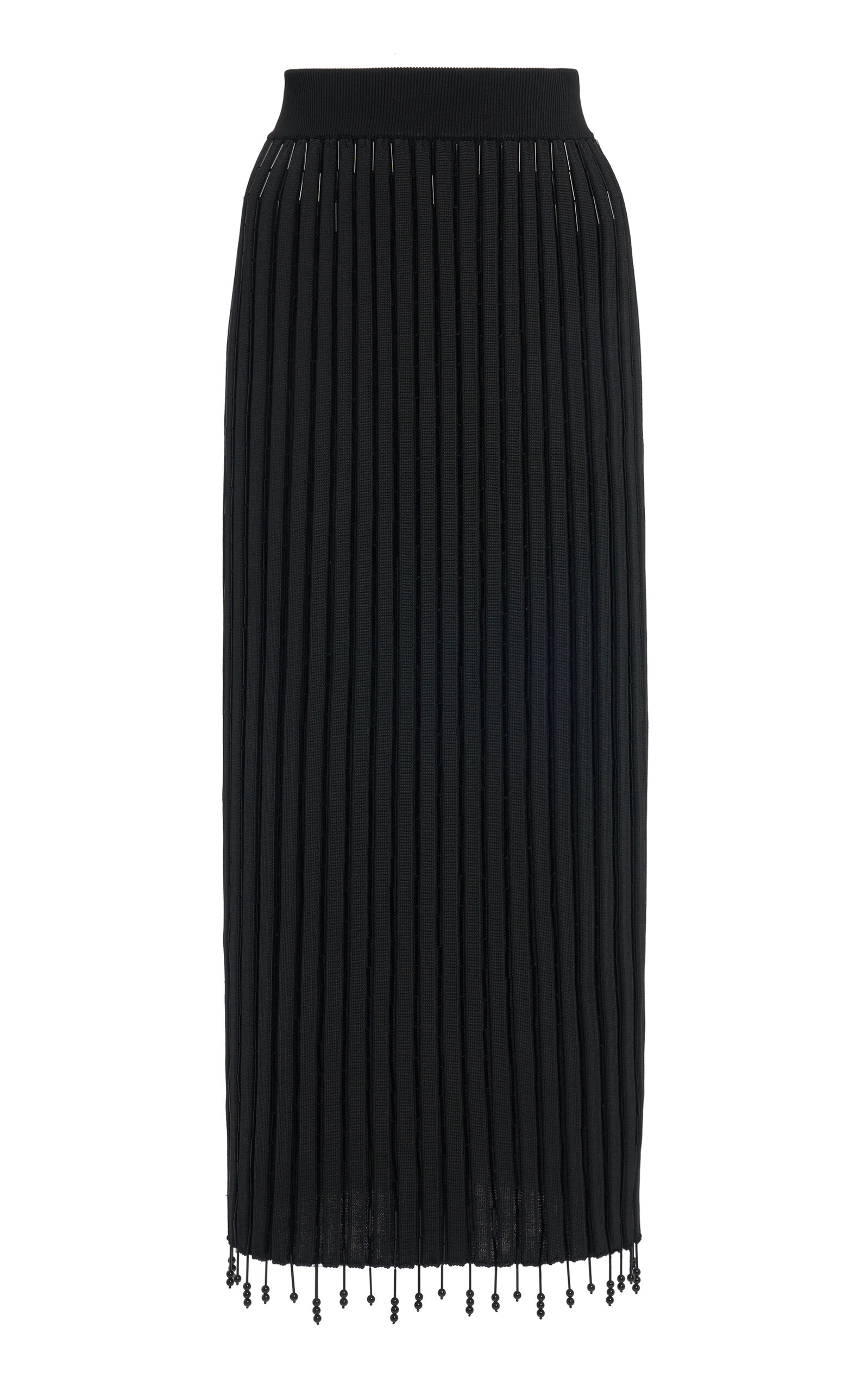 Embellished PlissÃ©-Knit Midi Skirt