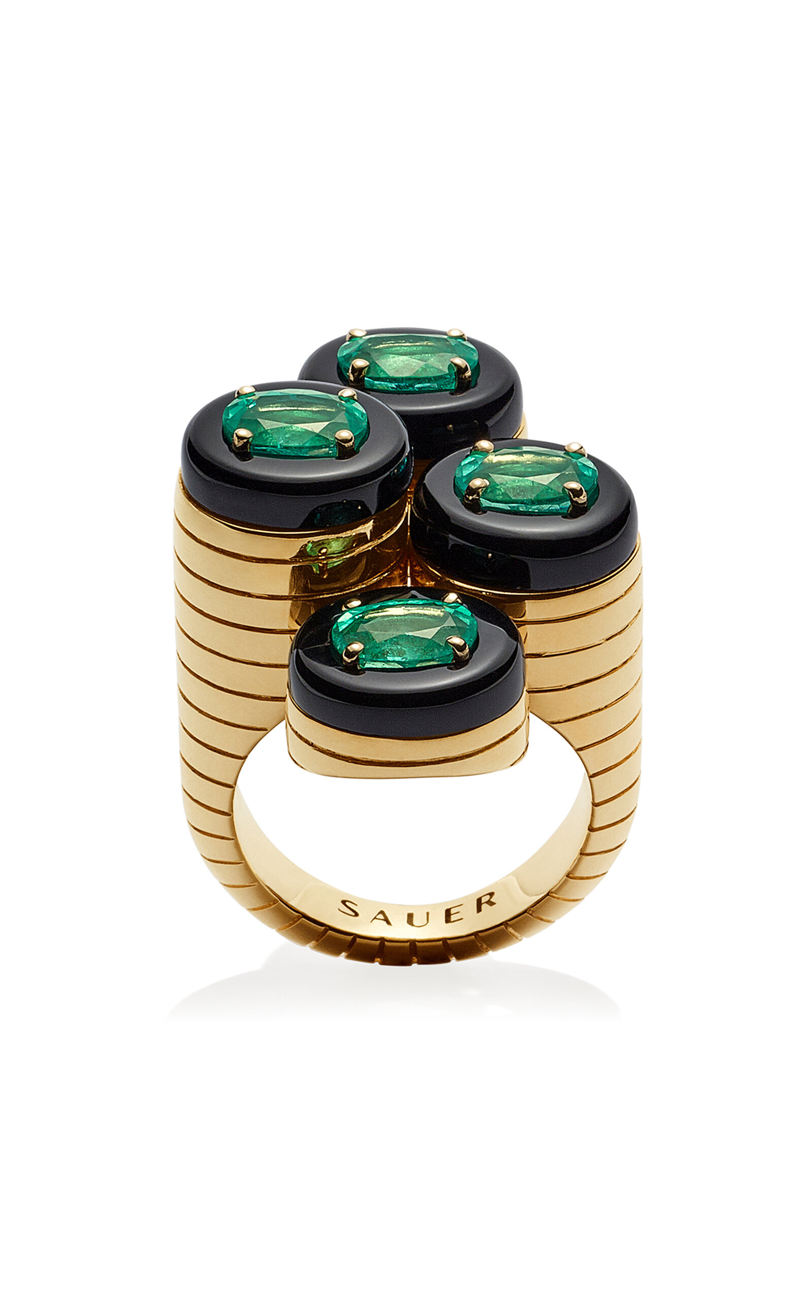 18k Yellow Gold Wright Ring with Emerald and Onyx