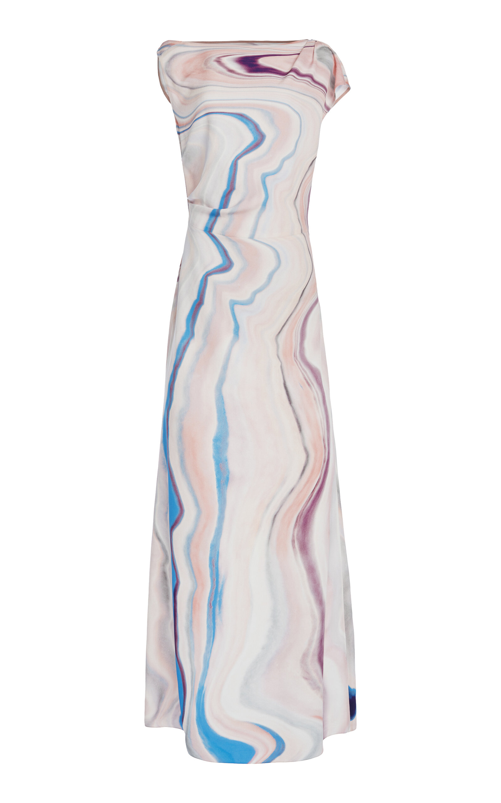 Del Core Asymmetric Printed Satin Maxi Dress In Multi